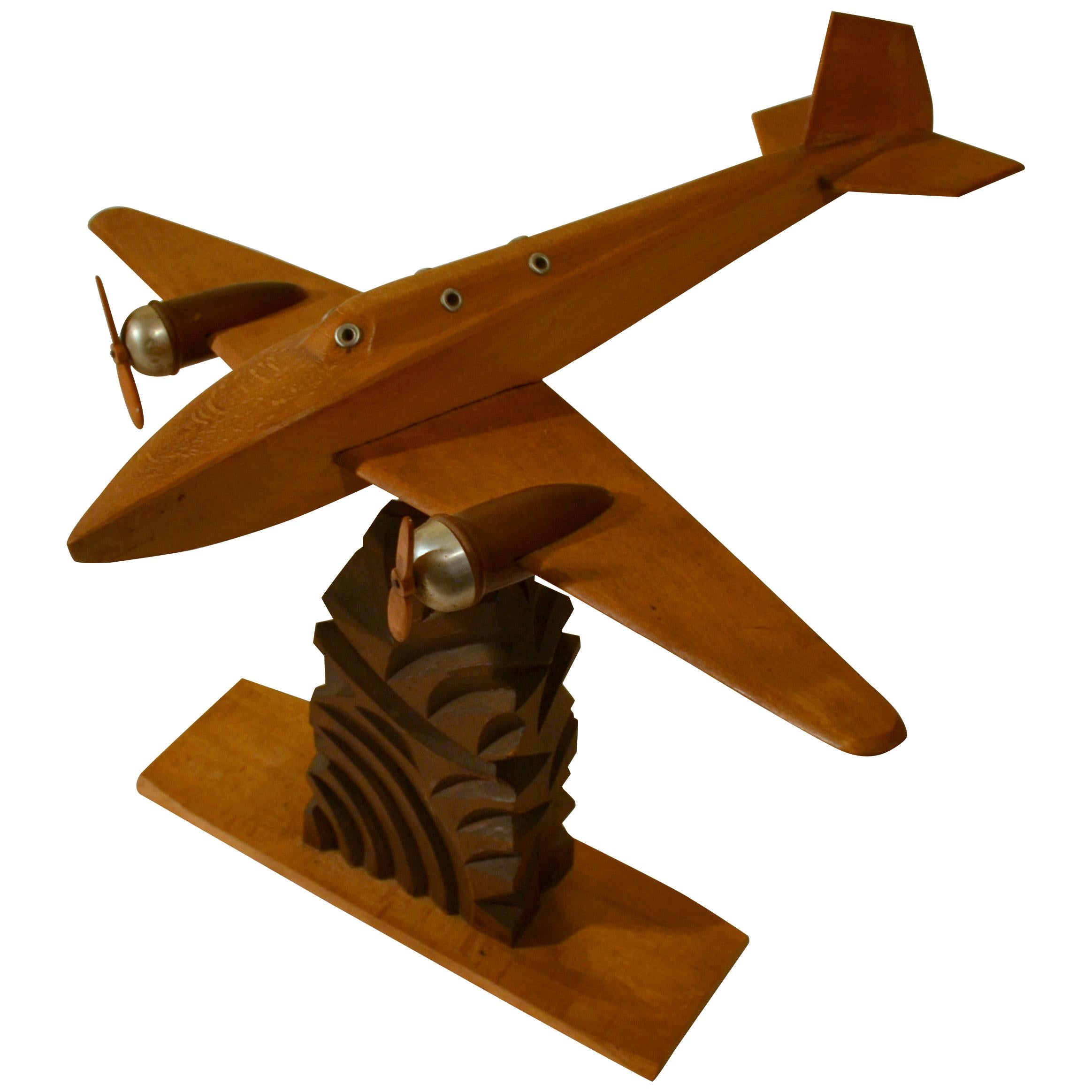 1950s Wooden Airplane Model Sculpture