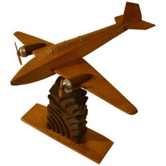 Vintage 1950s Wooden Airplane Model Sculpture