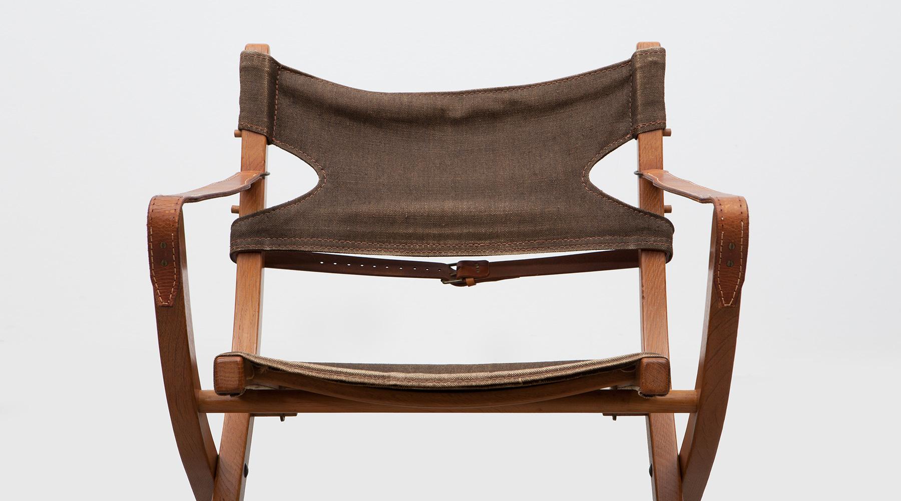 Leather 1950s Wooden Safari Chair by Poul Hundevad
