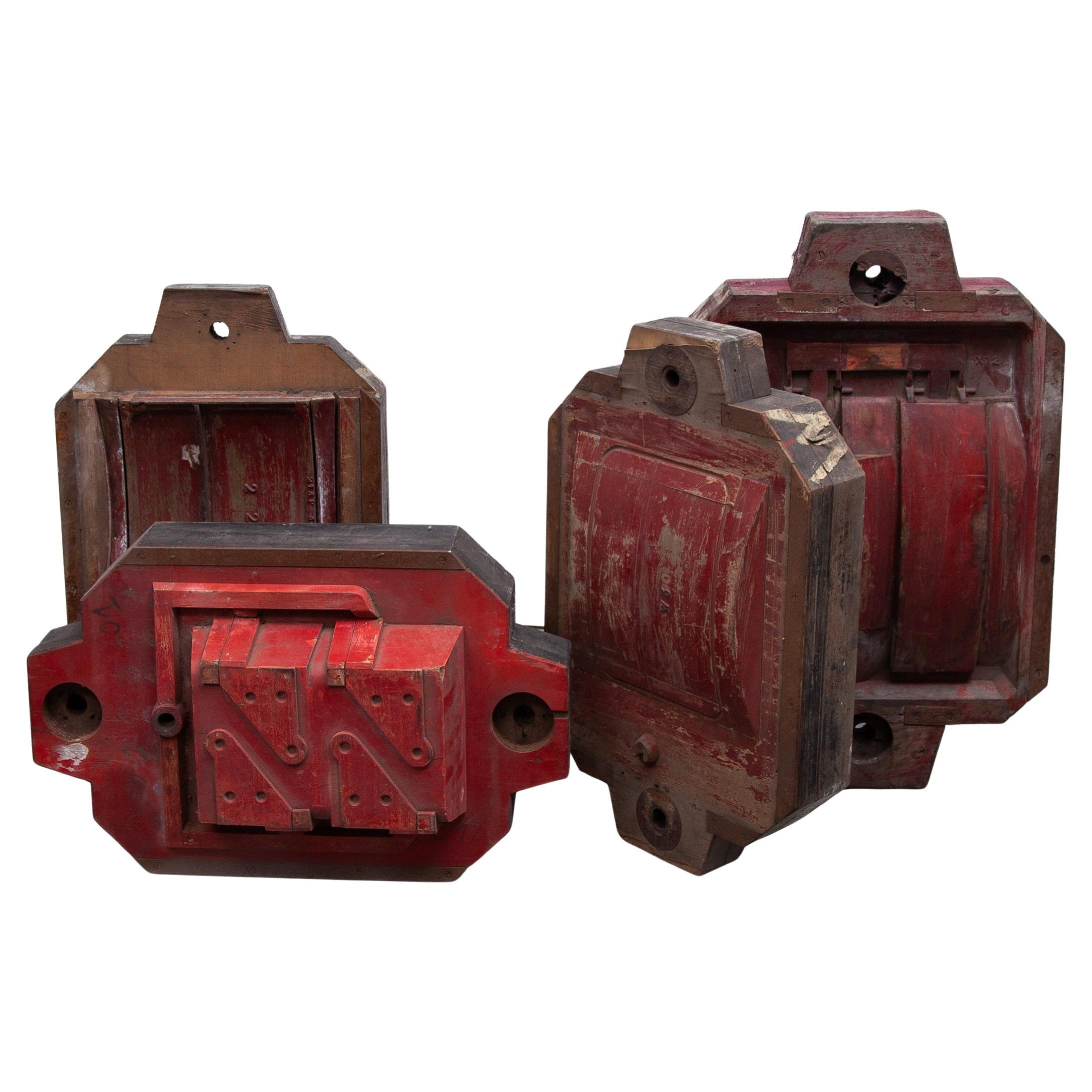1950s Wooden Sculptures Industrial Foundry for Molded Car Parts, Set of Four