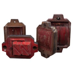 1950s Wooden Sculptures Industrial Foundry for Molded Car Parts, Set of Four
