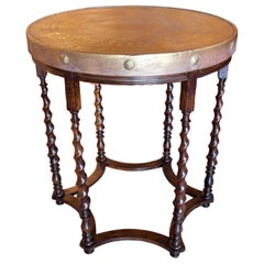 1950s Wooden Side Table with Embossed Brass Top