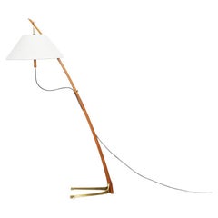 1950s Wooden Stem and Bright Shade Floor Lamp by J.T. Kalmar