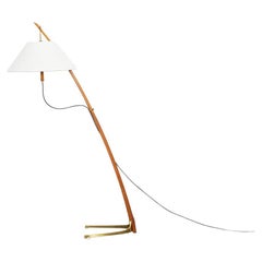 1950s Wooden Stem and Bright Shade Floor Lamp by J.T. Kalmar