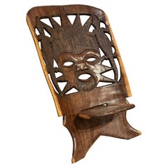 1950s Wooden Tribal Chair with Solar Mask and Handcrafted Details