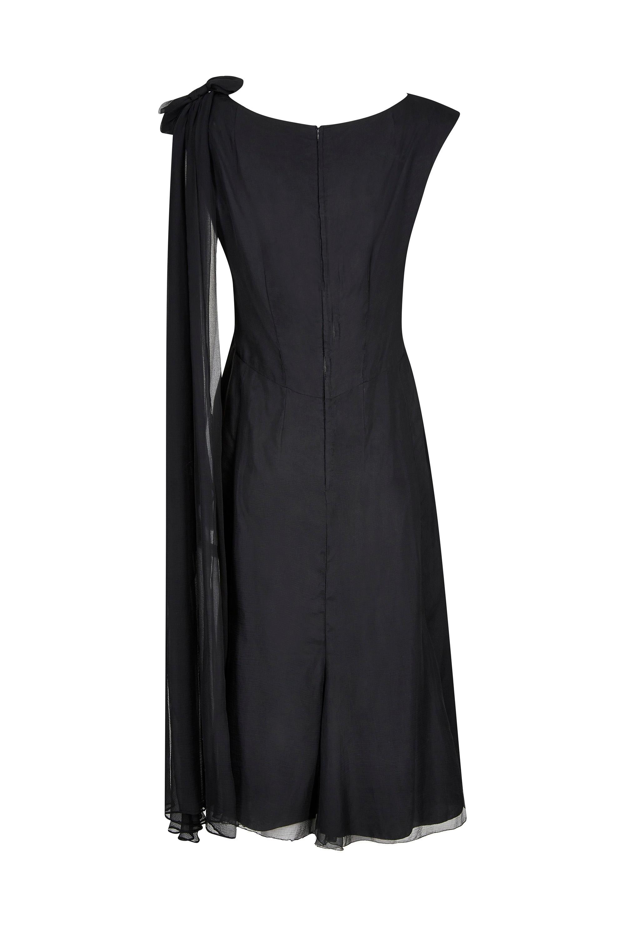 1950s Worth Demi Couture Black Silk Chiffon Dress In Excellent Condition In London, GB