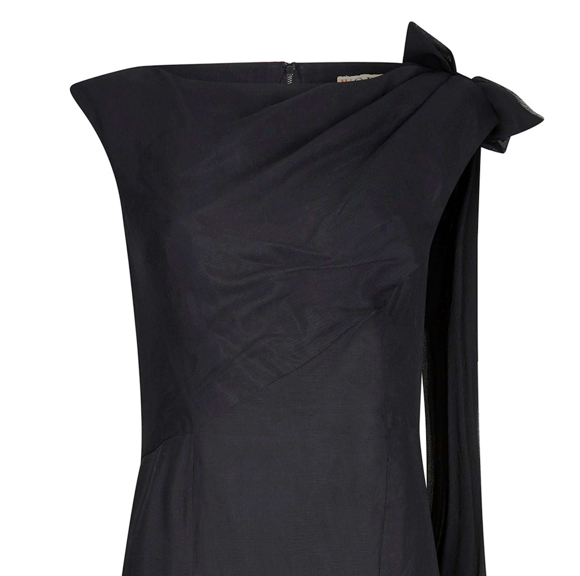Women's 1950s Worth Demi Couture Black Silk Chiffon Dress