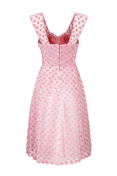 1950s Worth Haute Couture Pink and White Tulle Dress With Organza Bud Appliqués