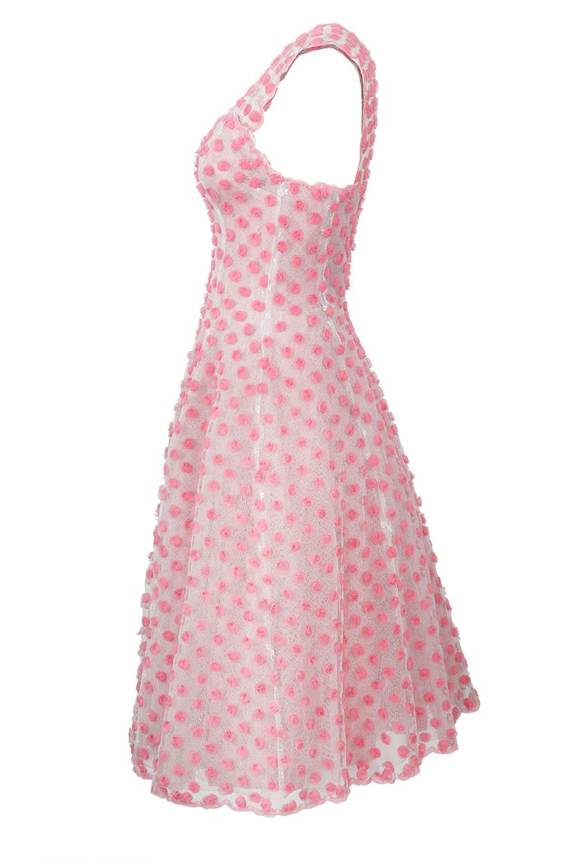Rosa und weißes Haute Couture- Tüllkleid aus den 1950er Jahren mit Knospenapplikationen aus Organza (Pink) im Angebot