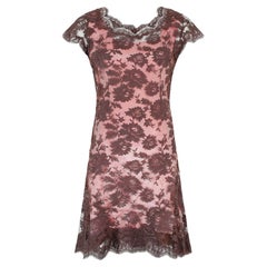 1950s Worth London Couture Brown Lace and Pink Sheath Dress