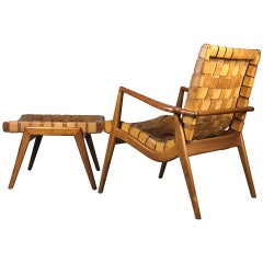 Mid Century Modern Lounge Chair and Ottoman in Leather and Walnut by Mel Smilow 