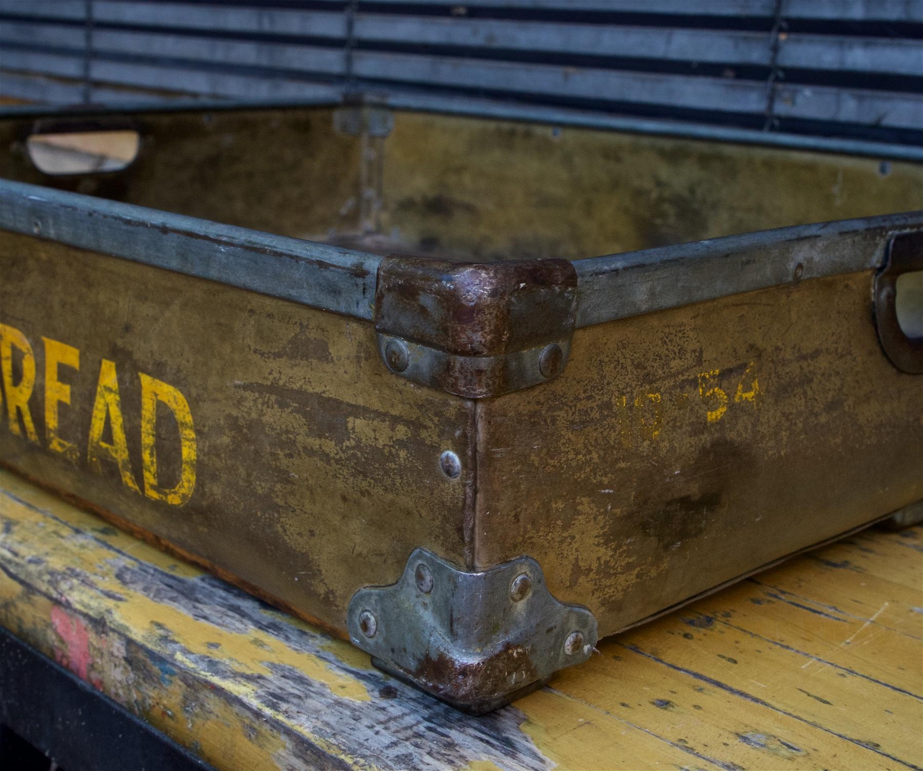 Varnished 1950s Wrights Bread Crate Vintage Industrial Vulcanized Display Box Basket Tray