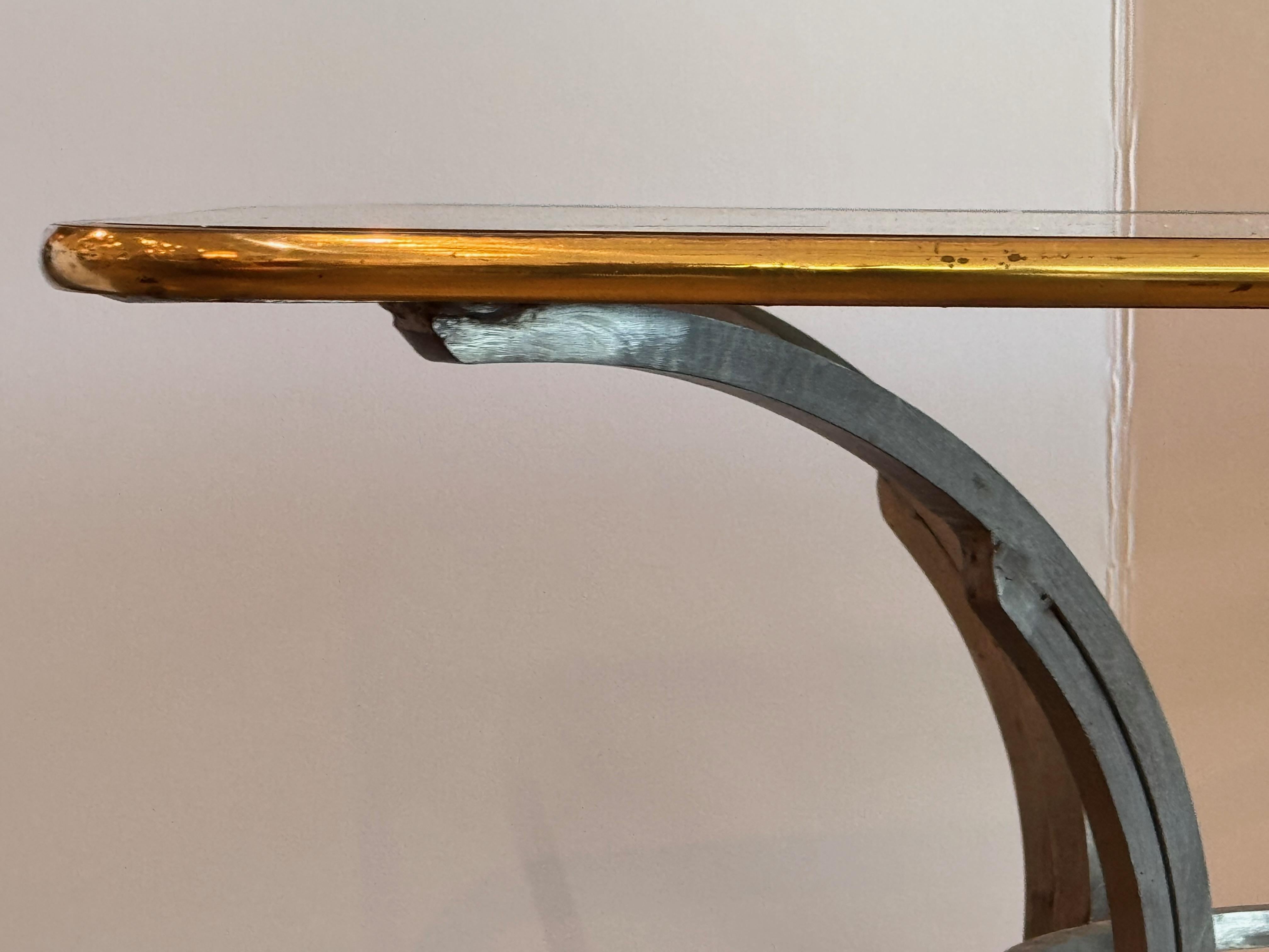 Acciaio 1950s Wrought Iron and Glass Scroll-Base Table in vendita