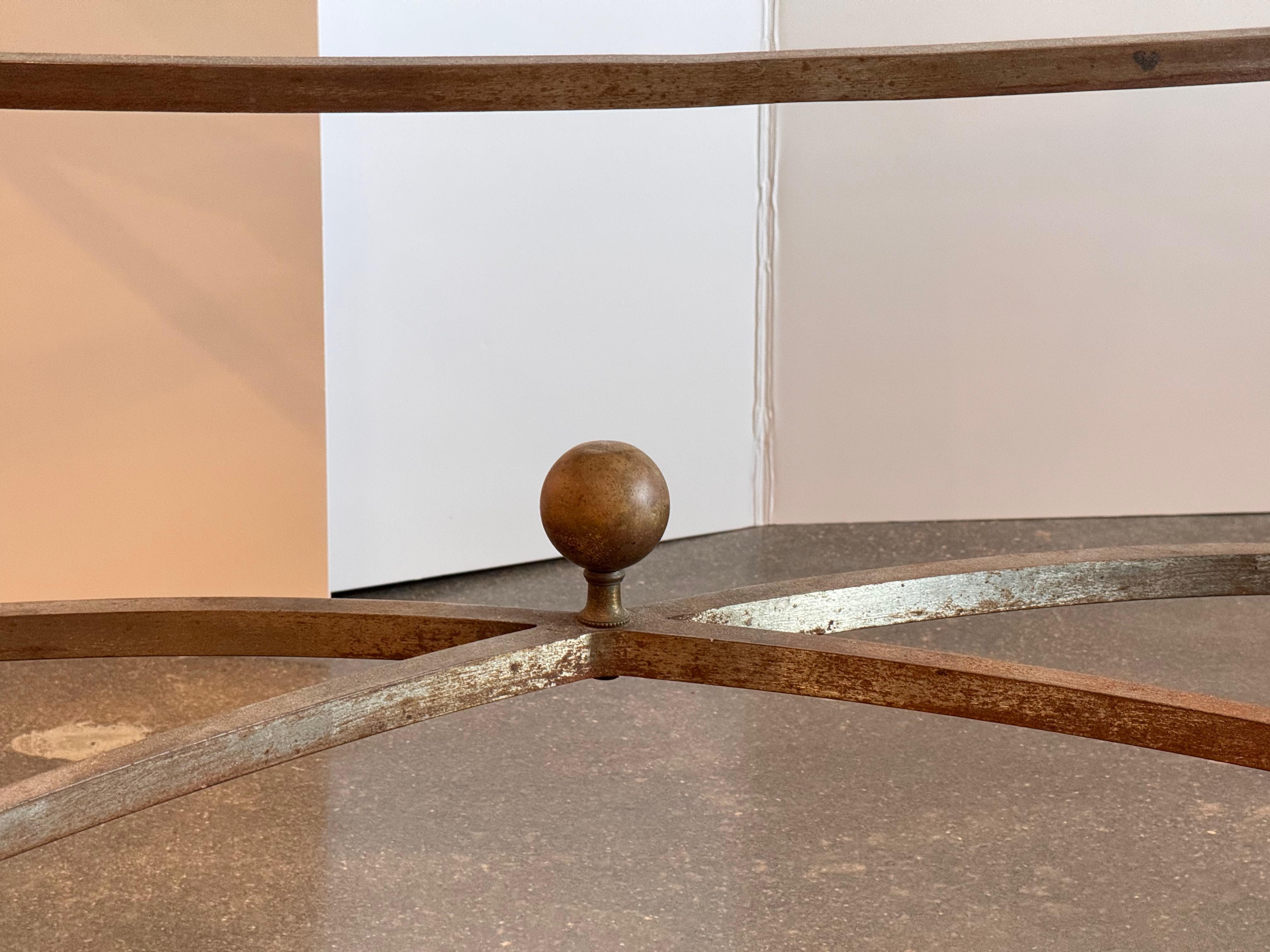 1950s Wrought Iron and Glass Scroll-Base Table in vendita 2
