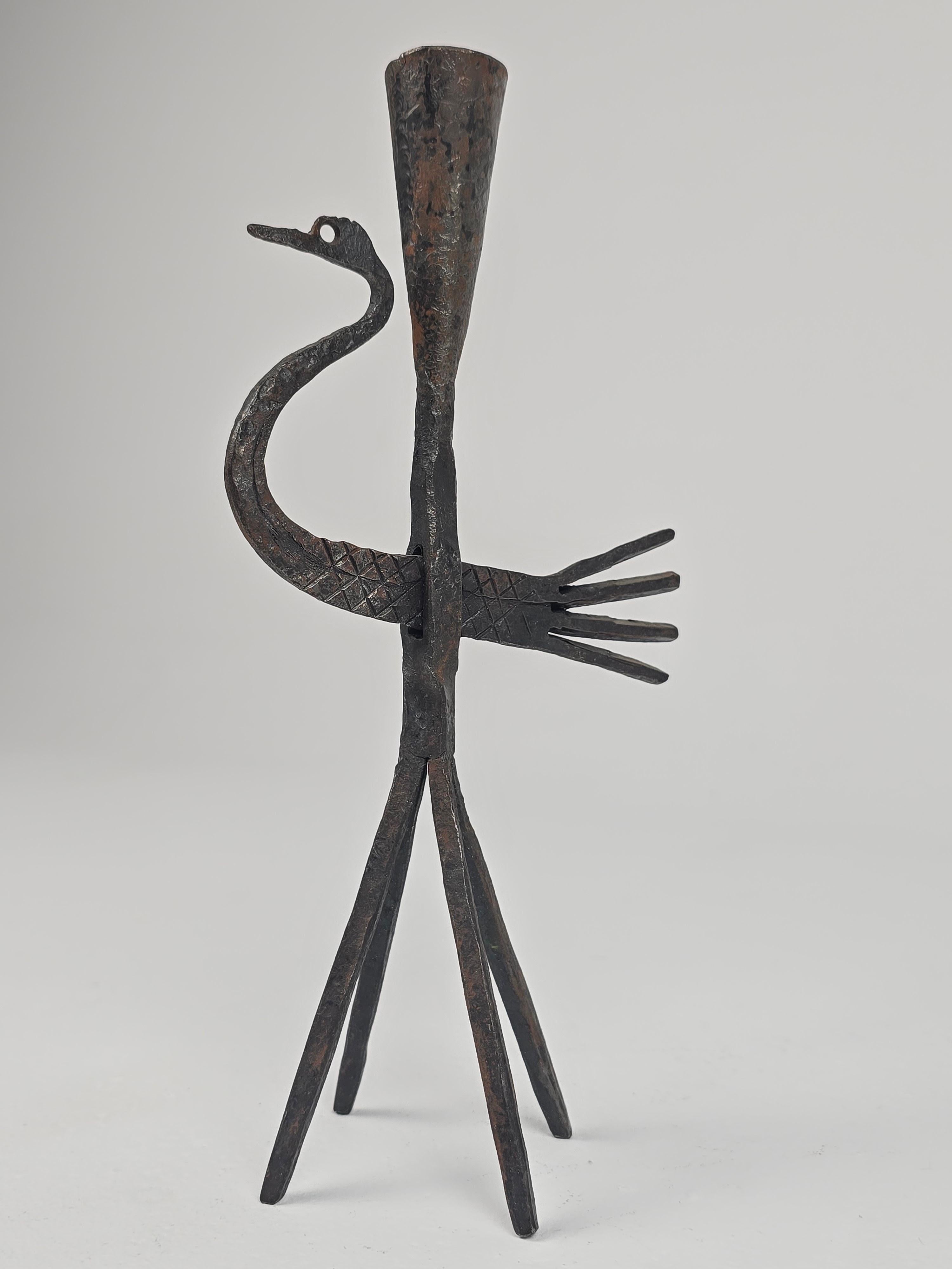 1950s Wrought Iron Bird Candelstick from Jean Touret , Atelier Marolles, France For Sale 3