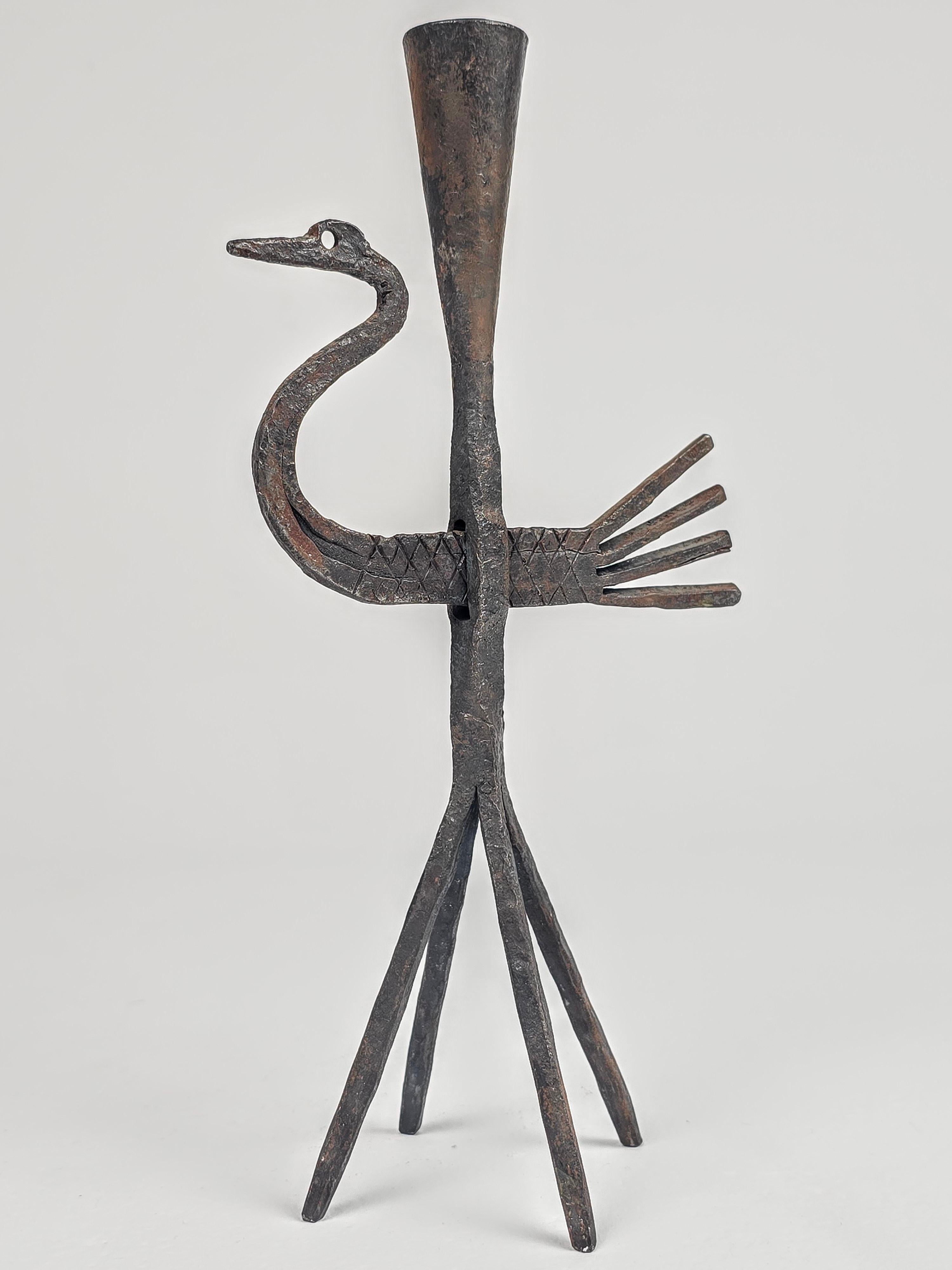 1950s Wrought Iron Bird Candelstick from Jean Touret , Atelier Marolles, France For Sale 4