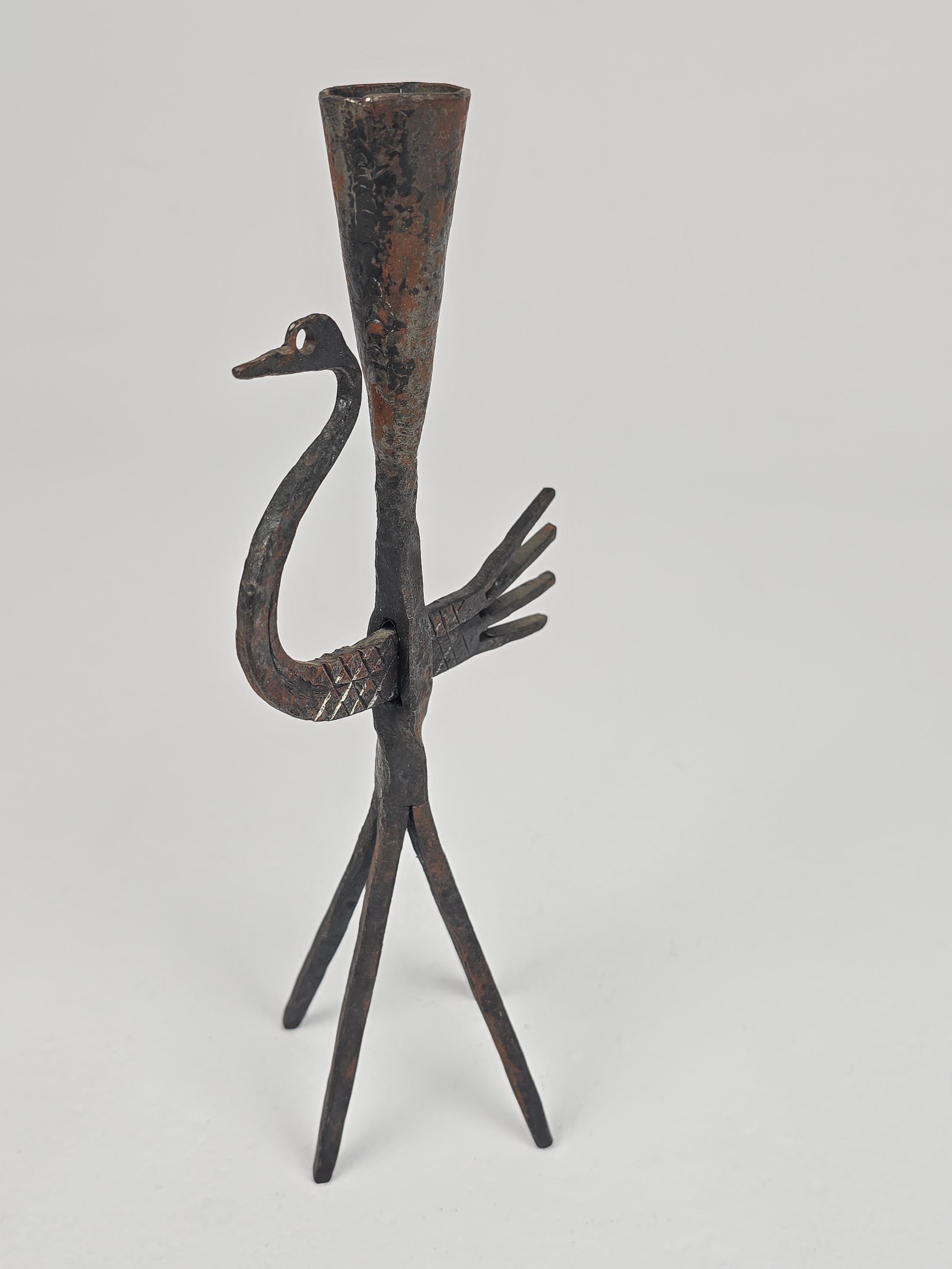 1950s Wrought Iron Bird Candelstick from Jean Touret , Atelier Marolles, France For Sale 5