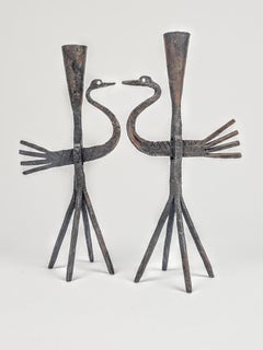 Candelabro de pájaro de hierro forjado de los años 50 de Jean Touret , Atelier Marolles, Francia