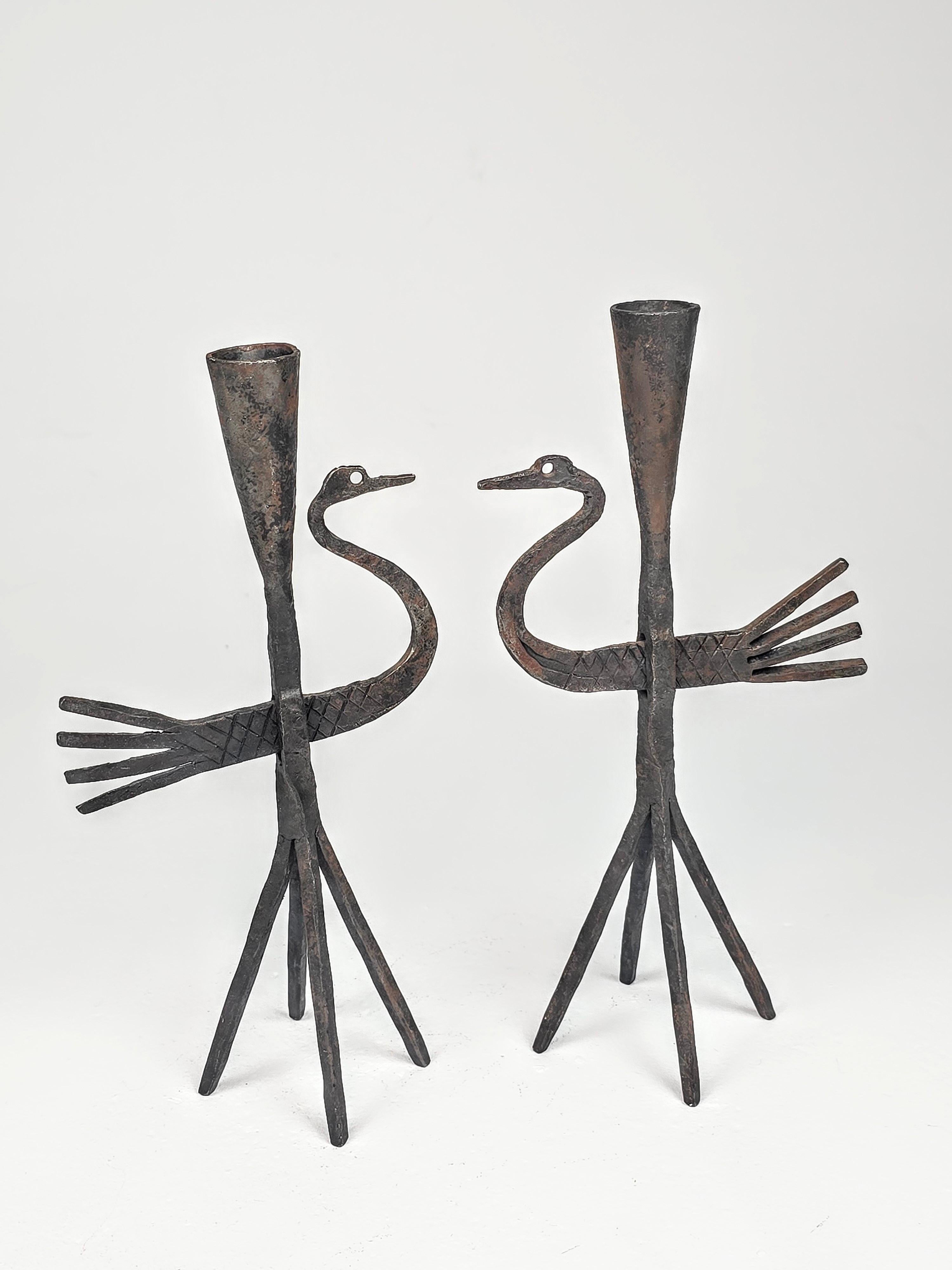 Brutalist 1950s Wrought Iron Bird Candelstick from Jean Touret , Atelier Marolles, France For Sale