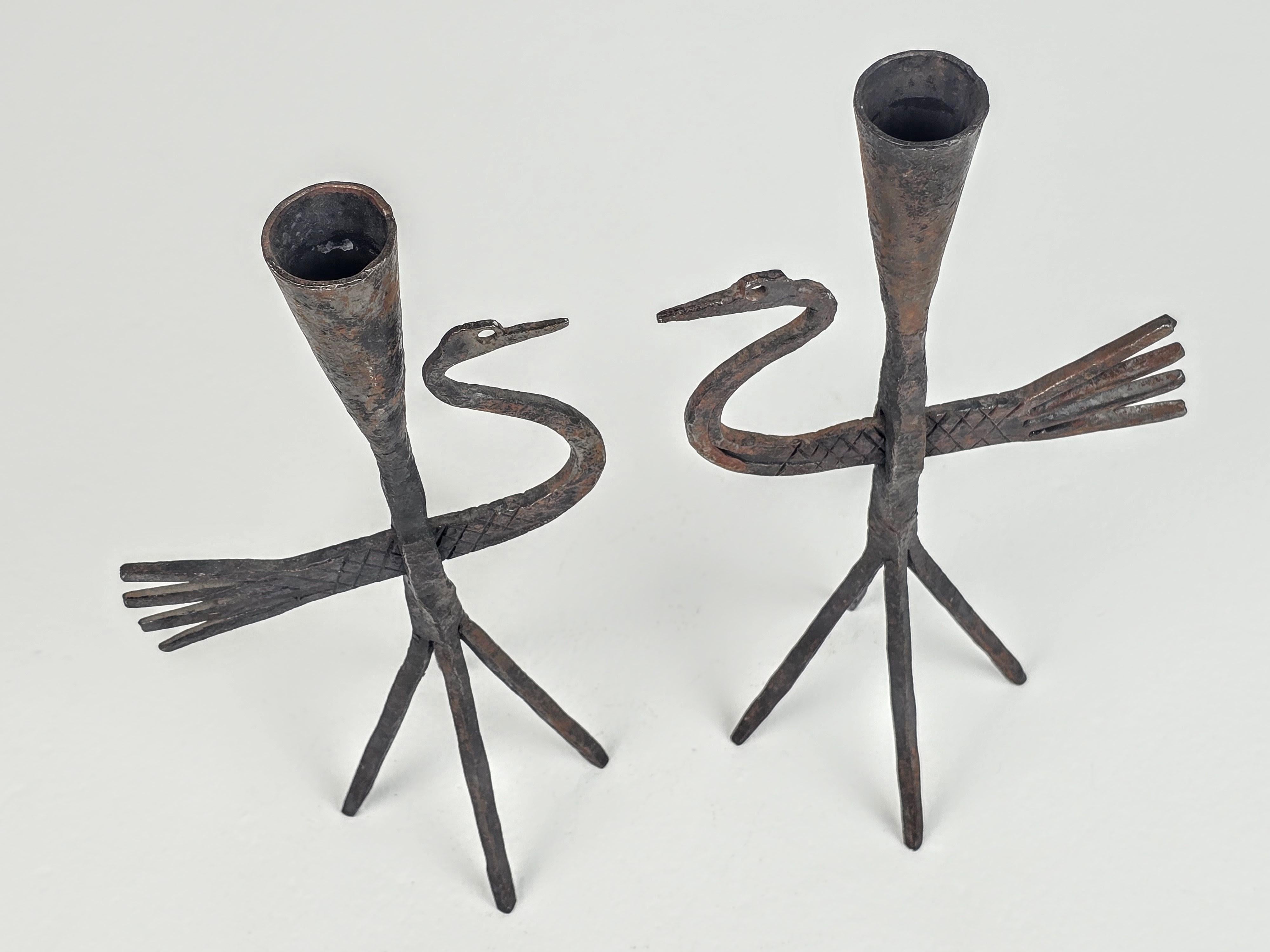1950s Wrought Iron Bird Candelstick from Jean Touret , Atelier Marolles, France In Good Condition For Sale In St- Leonard, Quebec