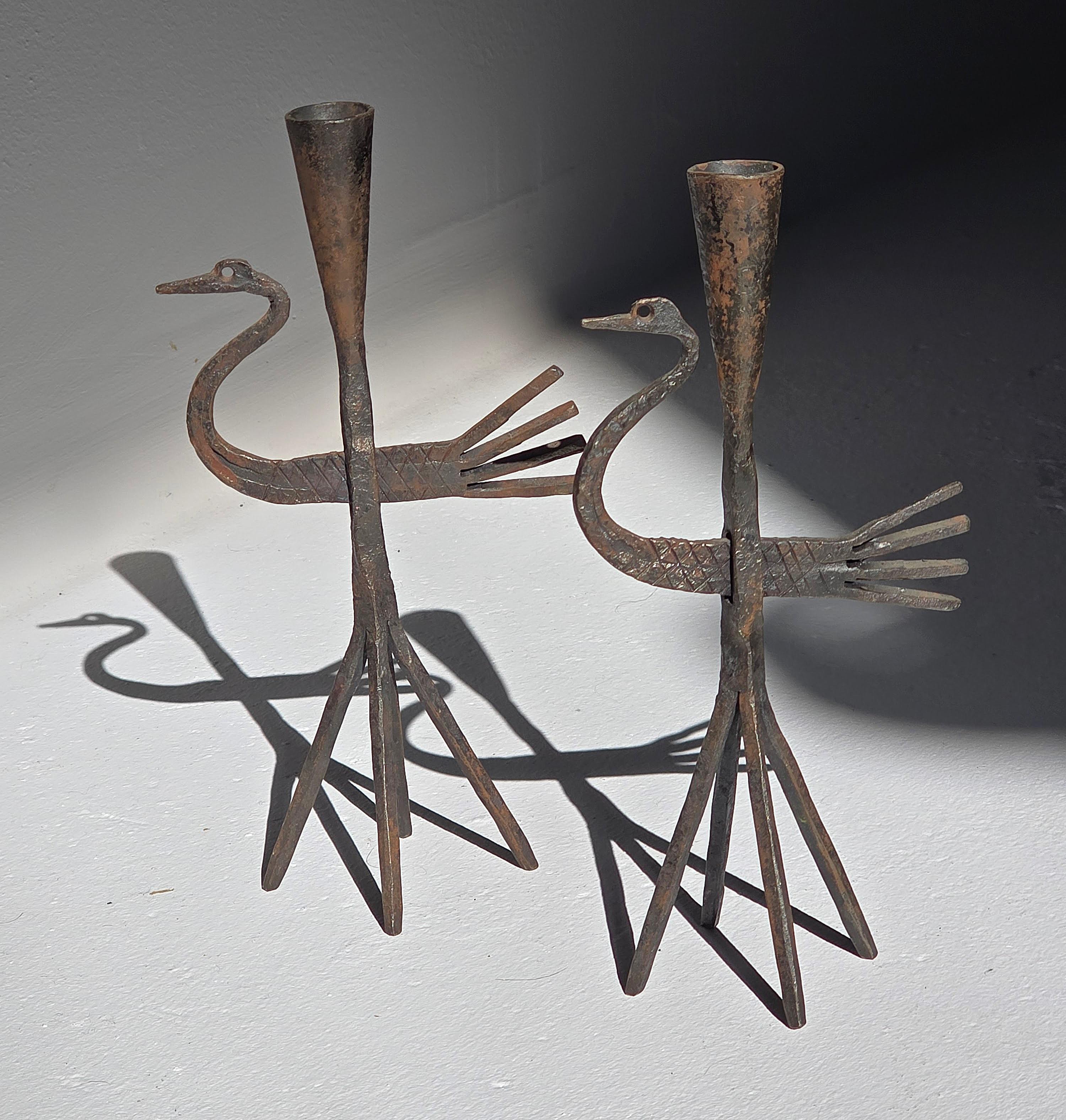 Mid-20th Century 1950s Wrought Iron Bird Candelstick from Jean Touret , Atelier Marolles, France For Sale