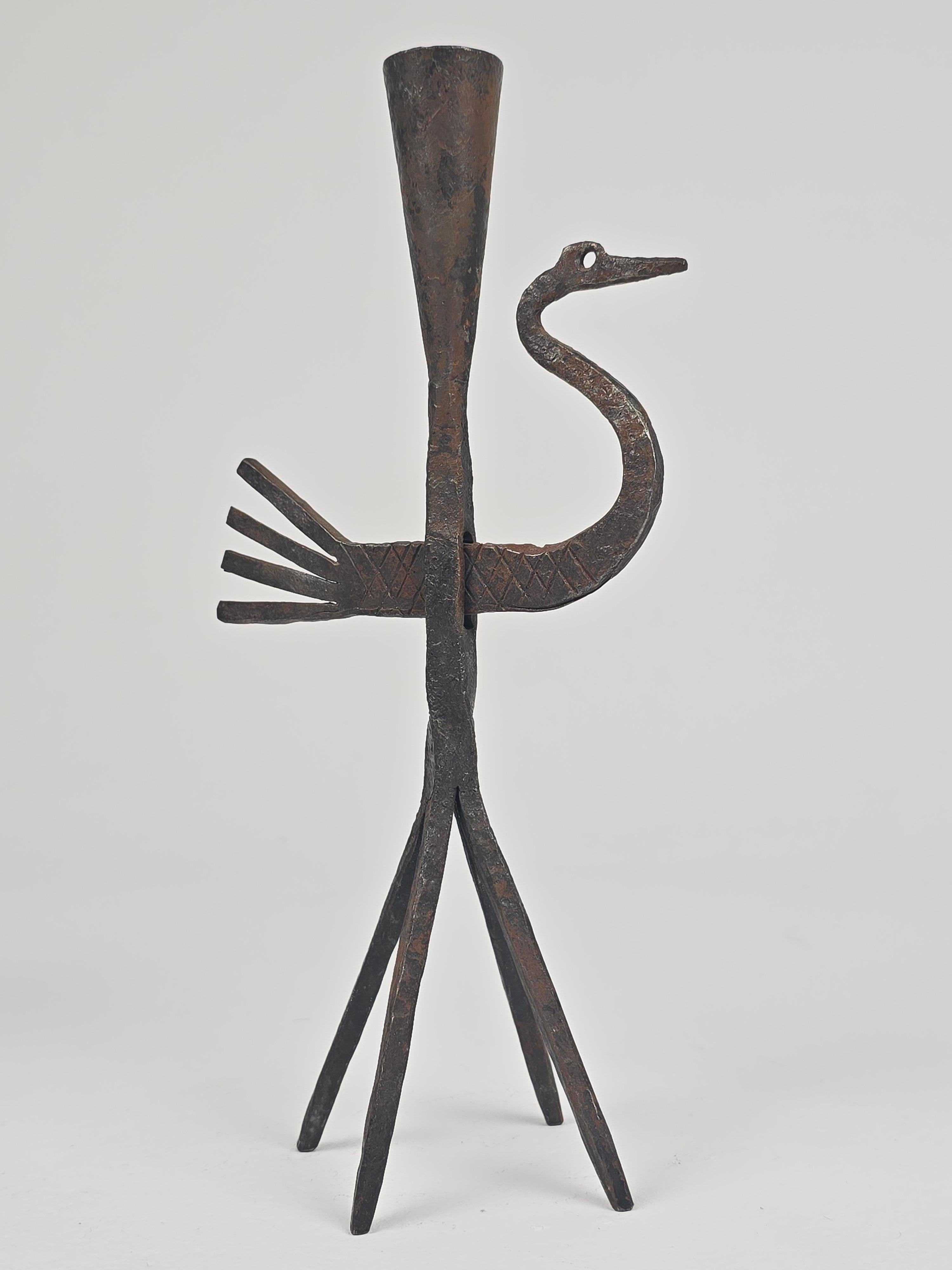 1950s Wrought Iron Bird Candelstick from Jean Touret , Atelier Marolles, France For Sale 1