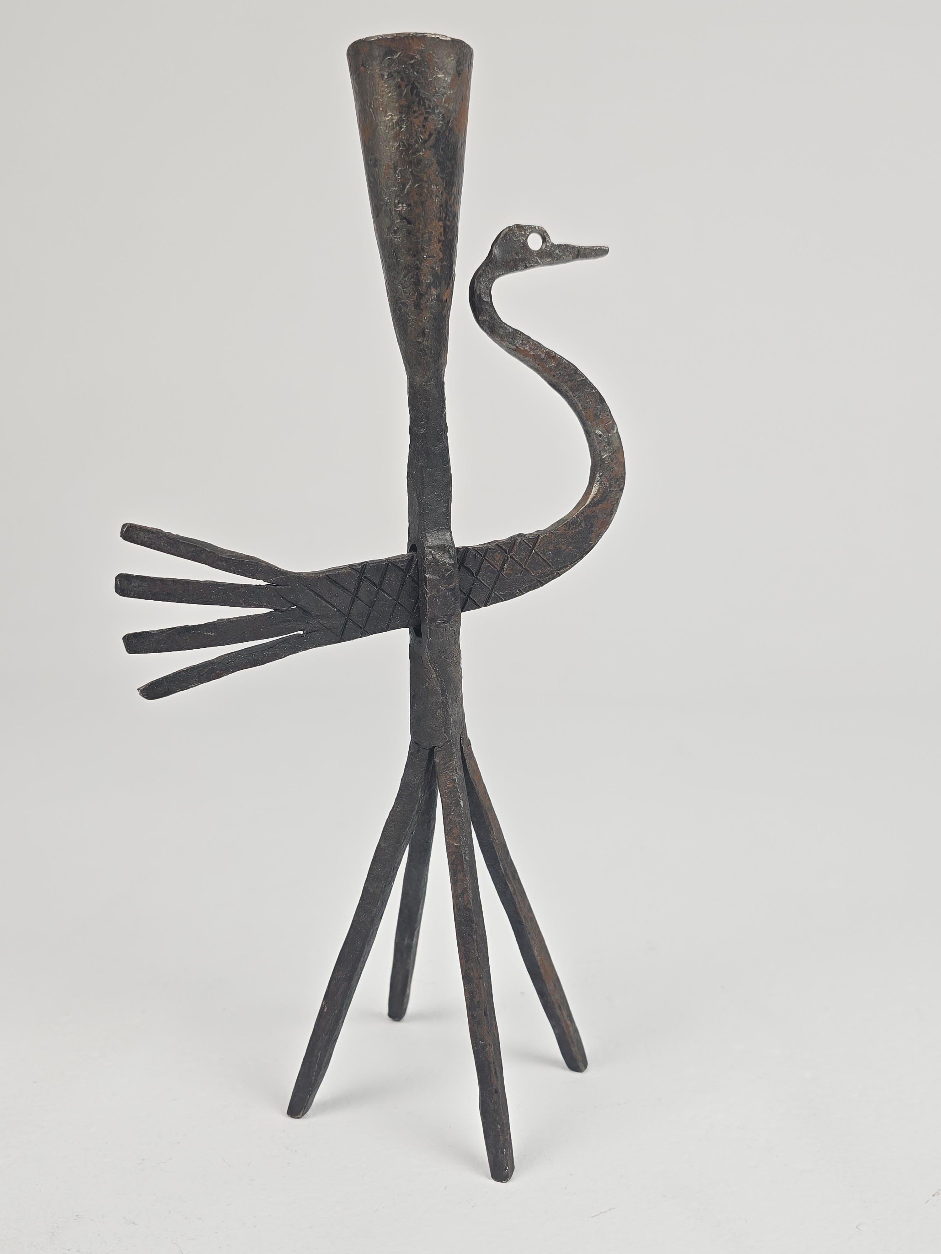 1950s Wrought Iron Bird Candelstick from Jean Touret , Atelier Marolles, France For Sale 2