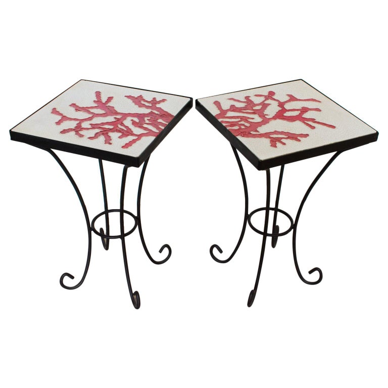1950s Wrought Iron Ceramic Tile Side Coffee Table A Pair For Sale At 1stdibs