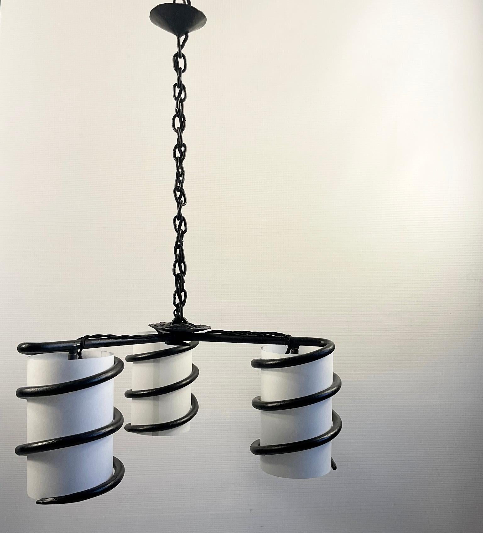 1950s Wrought Iron Chandelier Attributed to Jean Touret and the Atelier Marolles 3
