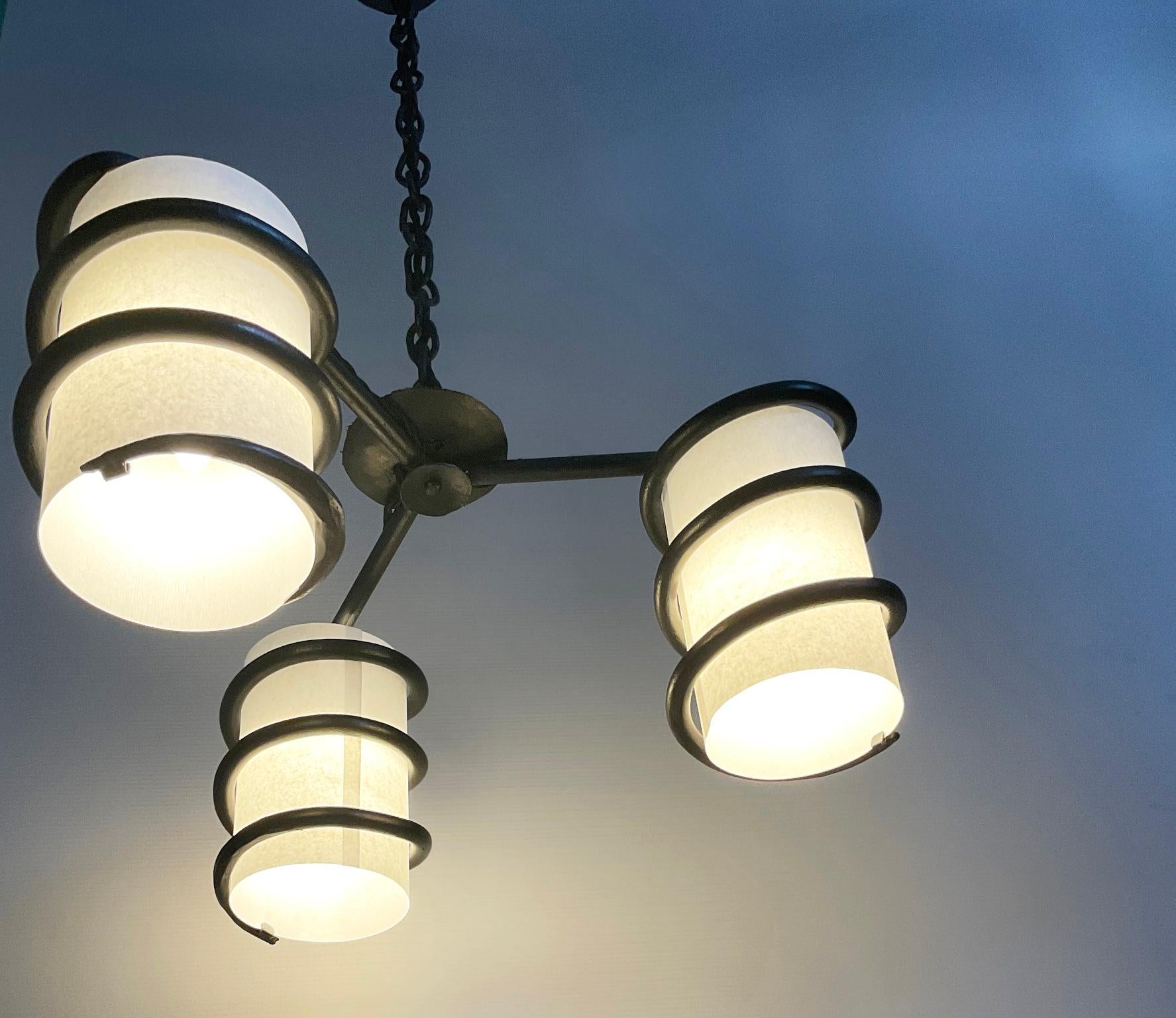 1950s Wrought Iron Chandelier Attributed to Jean Touret and the Atelier Marolles 4