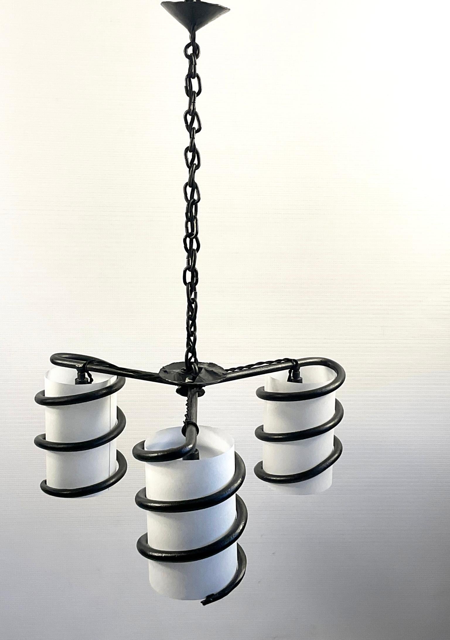 Organic Modern 1950s Wrought Iron Chandelier Attributed to Jean Touret and the Atelier Marolles