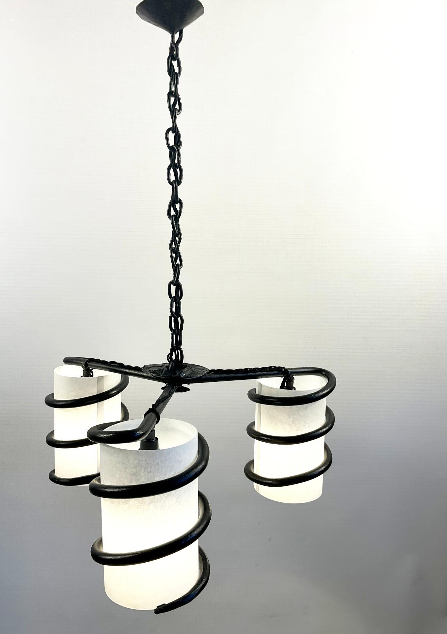 1950s Wrought Iron Chandelier Attributed to Jean Touret and the Atelier Marolles 1