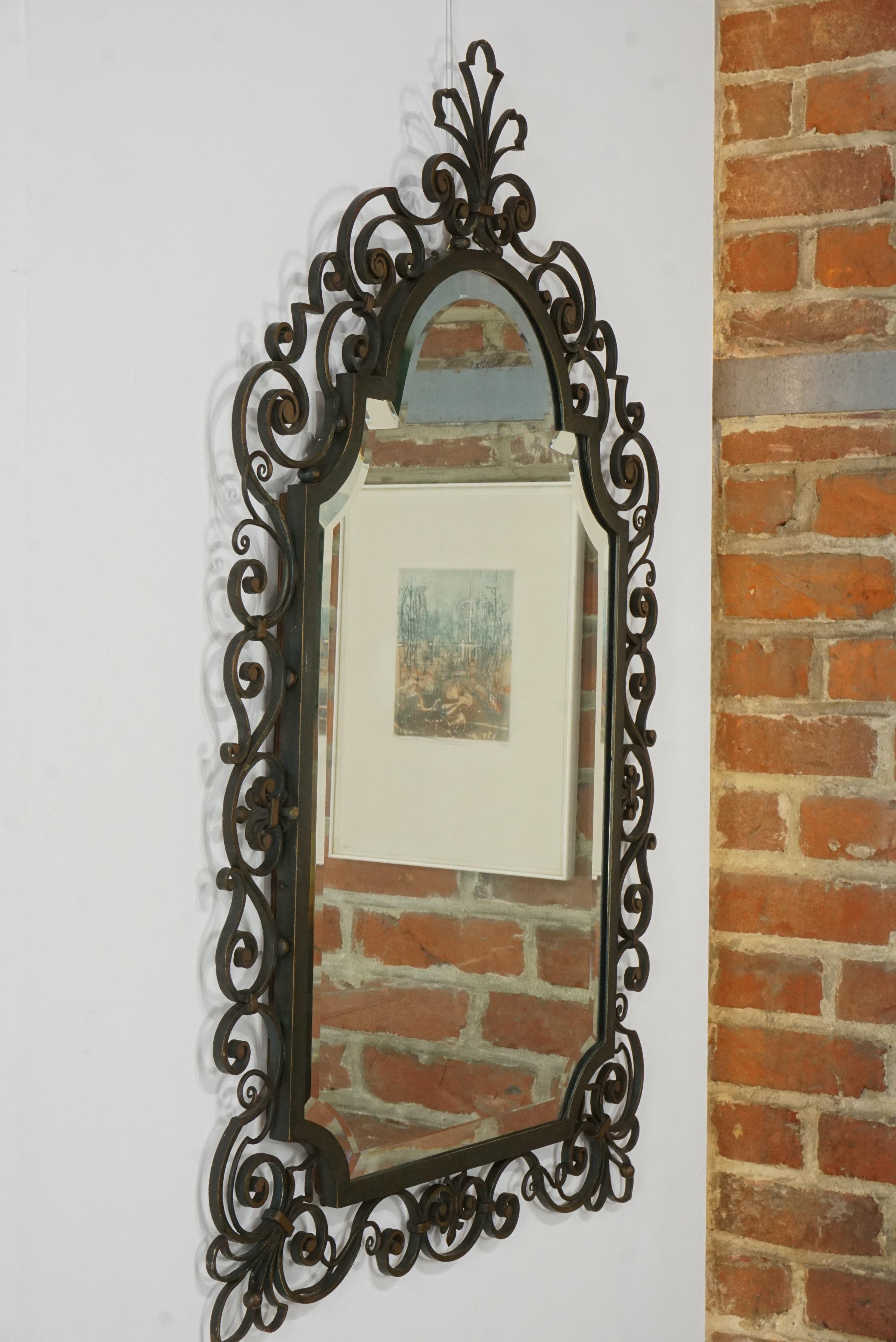 1950s French Design Wrought Iron And Beveled Mirror 5