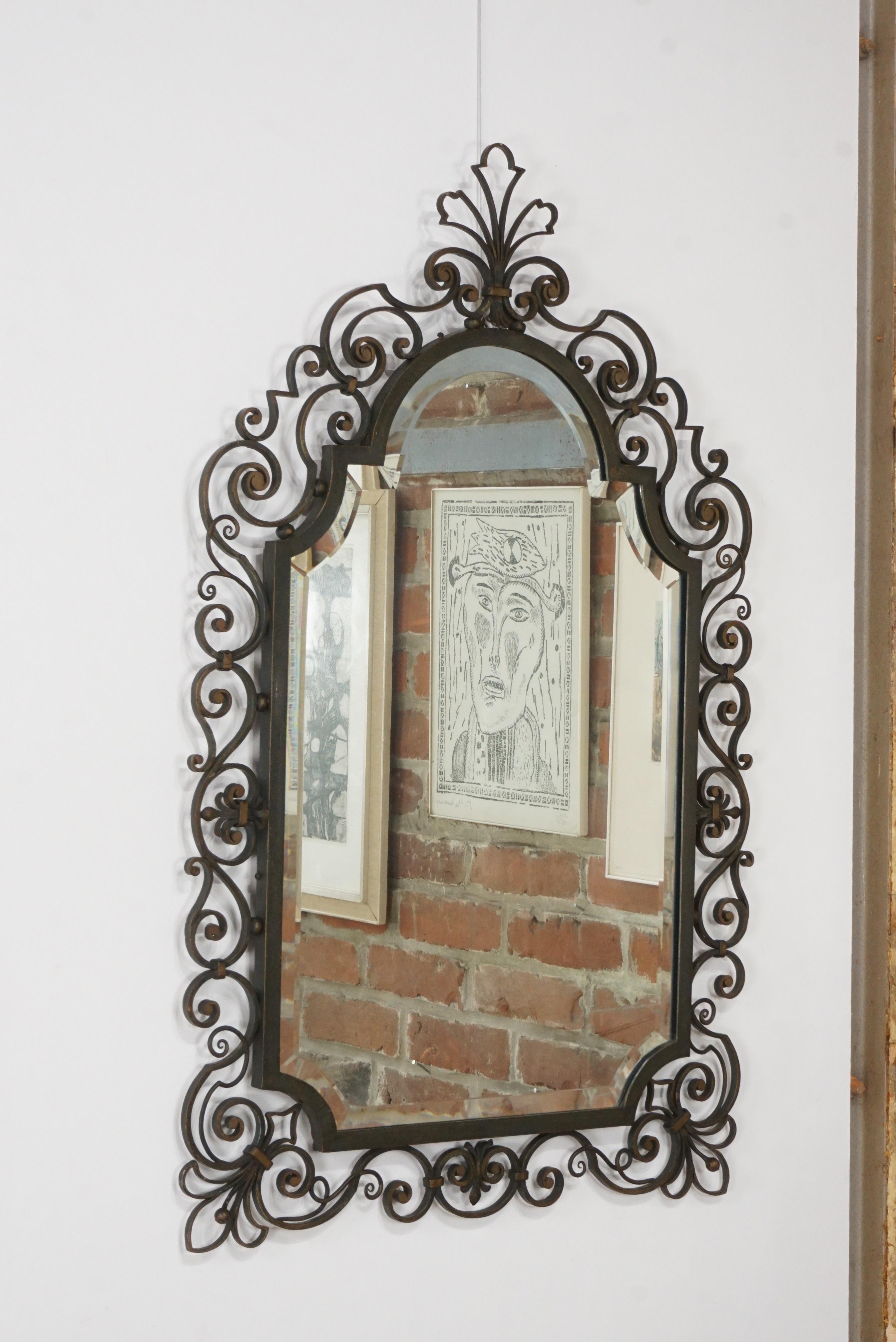 1950s French Design Wrought Iron And Beveled Mirror 6