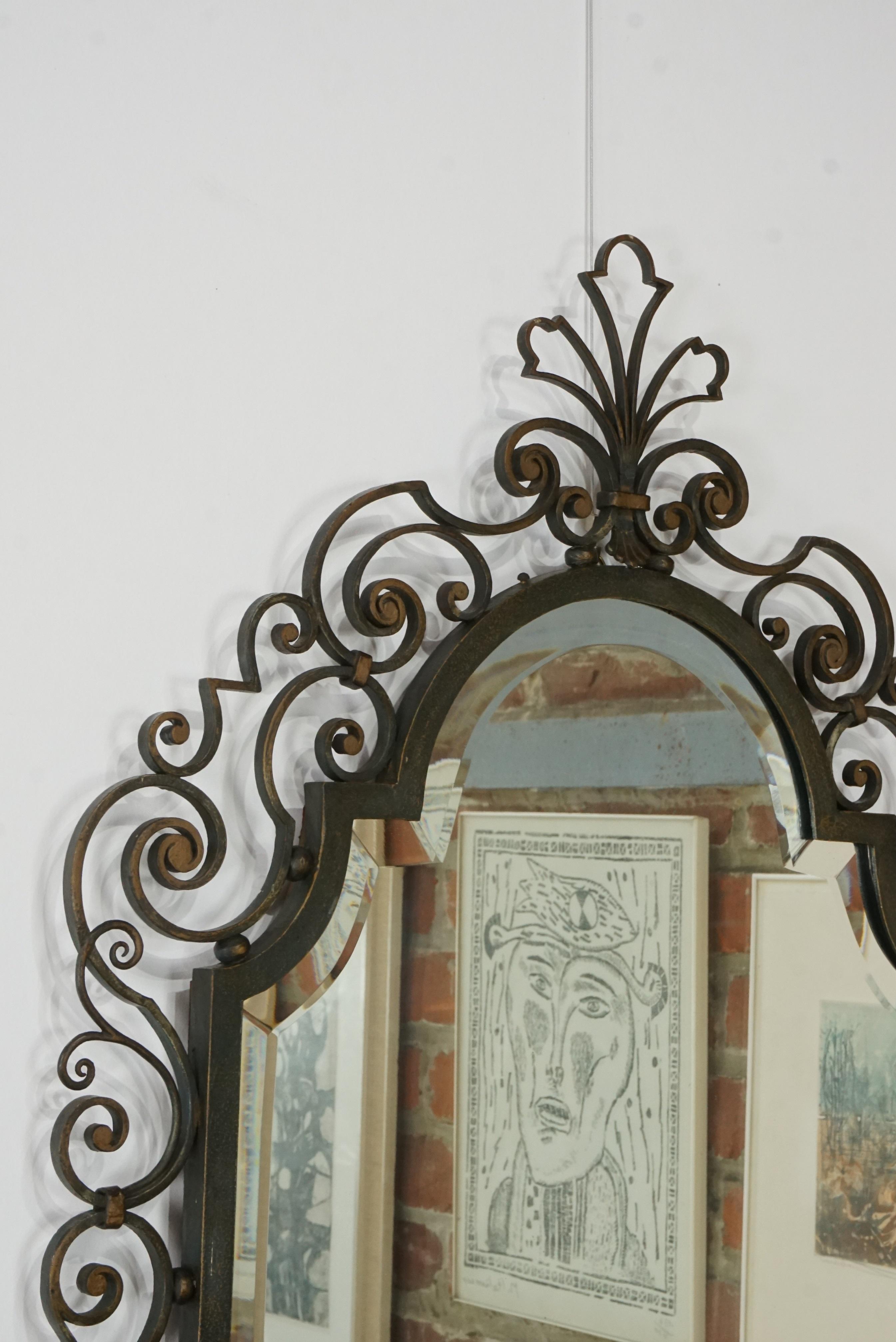 Mid-Century Modern 1950s French Design Wrought Iron And Beveled Mirror