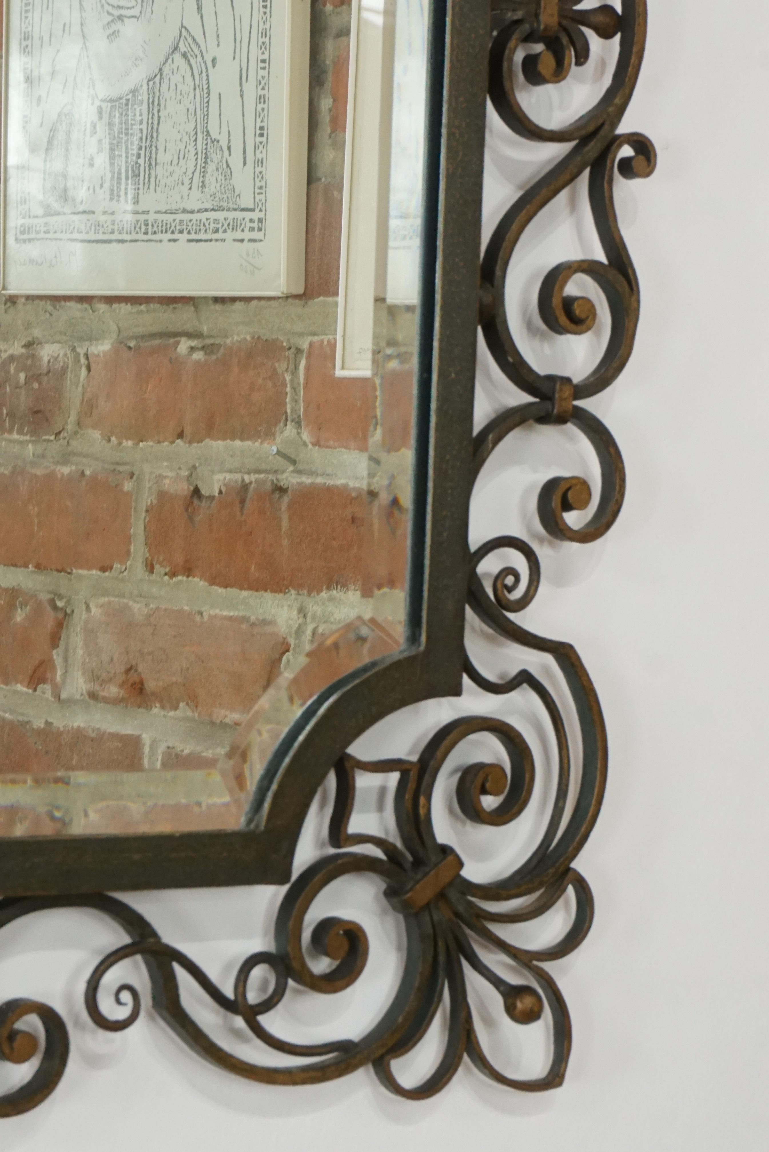 1950s French Design Wrought Iron And Beveled Mirror 1