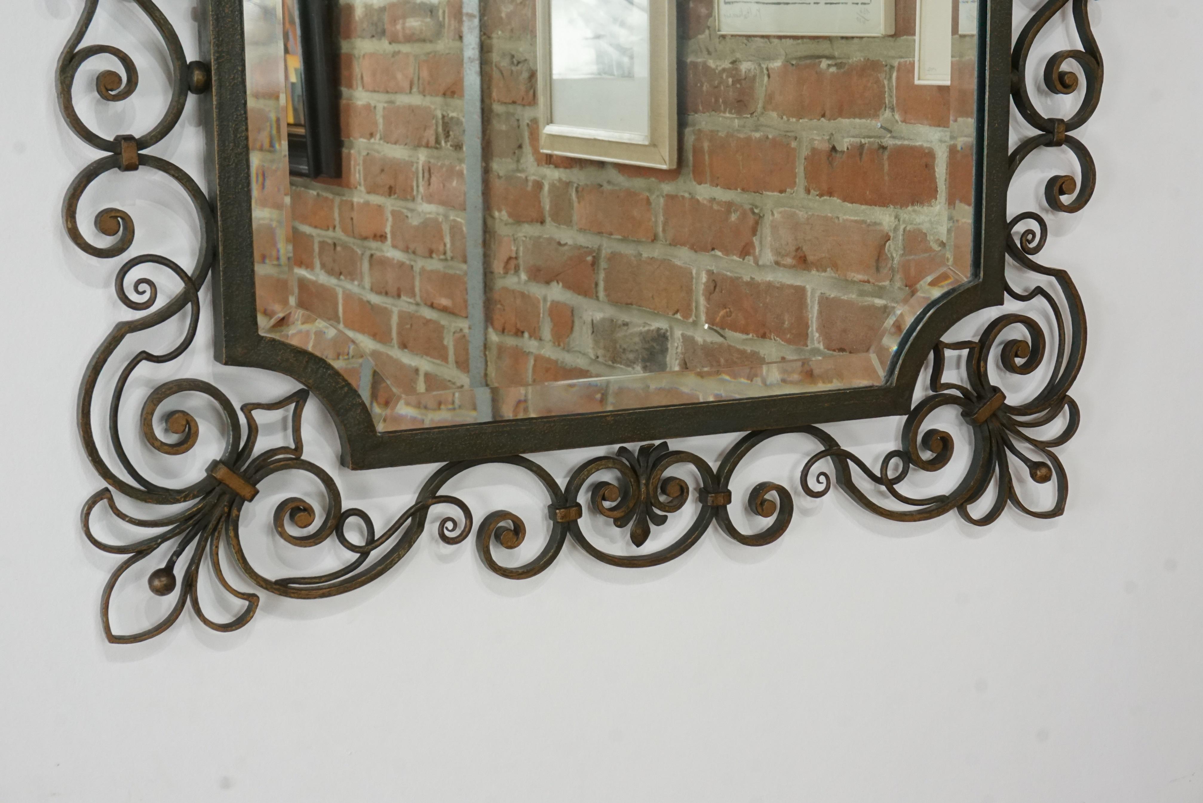 1950s French Design Wrought Iron And Beveled Mirror 2