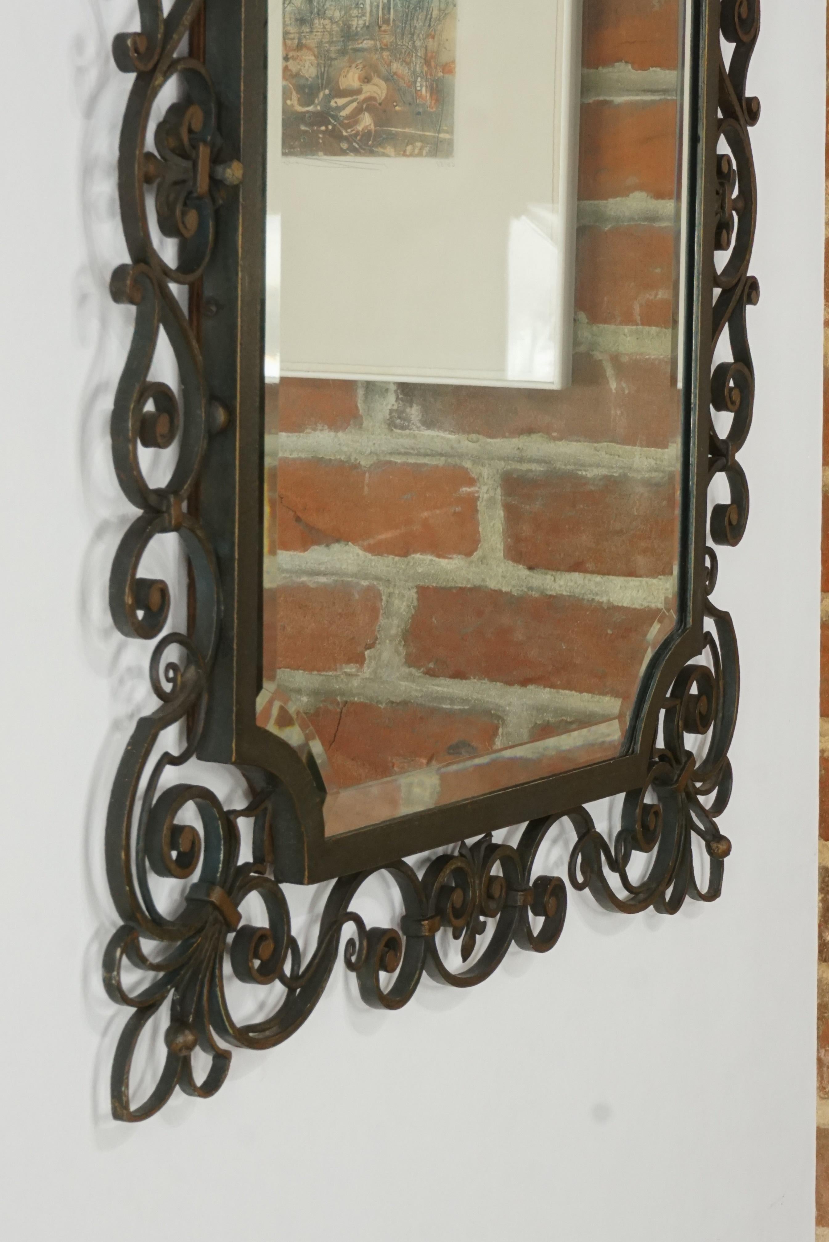 1950s French Design Wrought Iron And Beveled Mirror 3