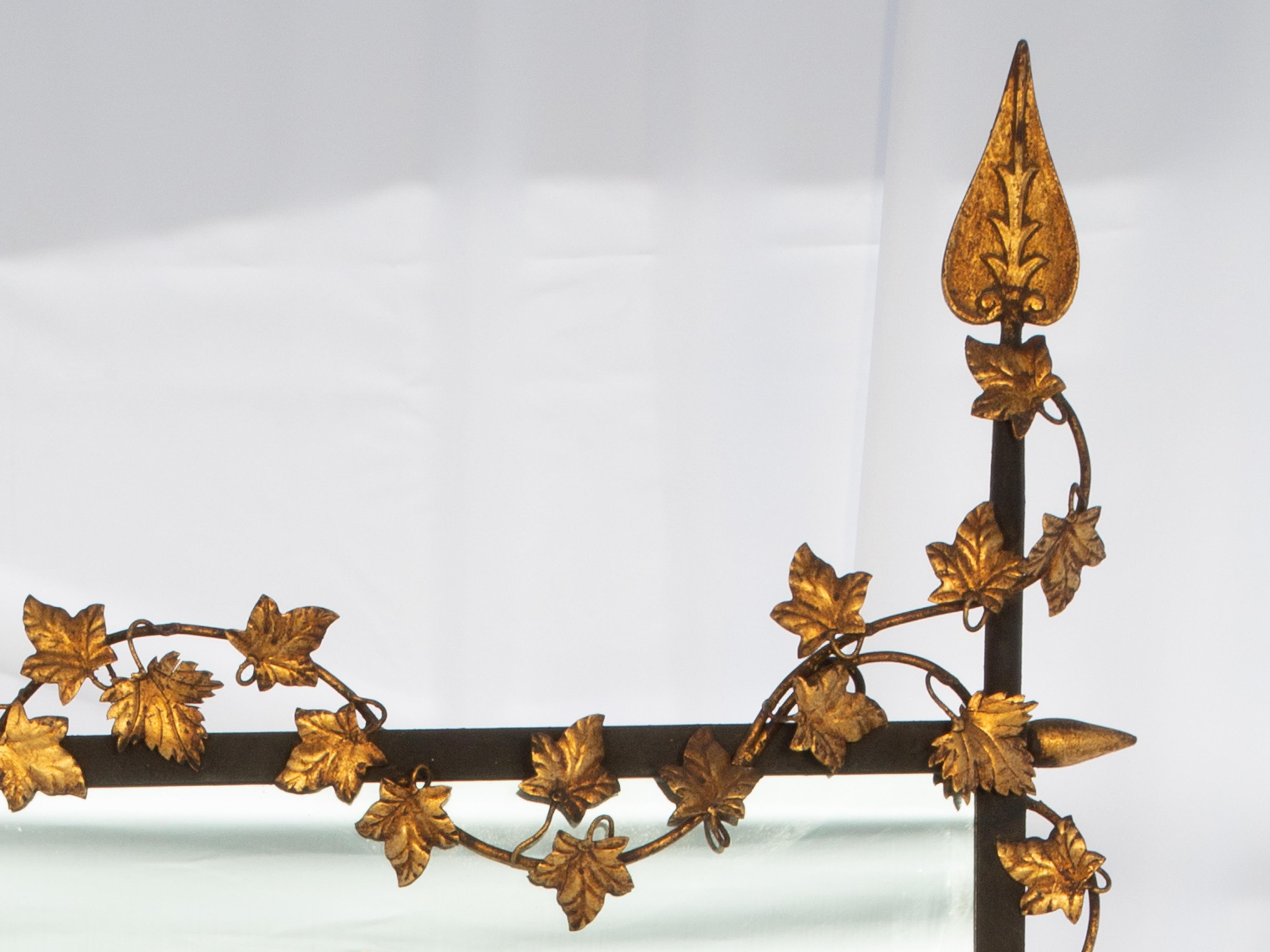 Italian 1950s Wrought Iron Mirror with Gilded Iron Foliate Vine Frame by Palladio