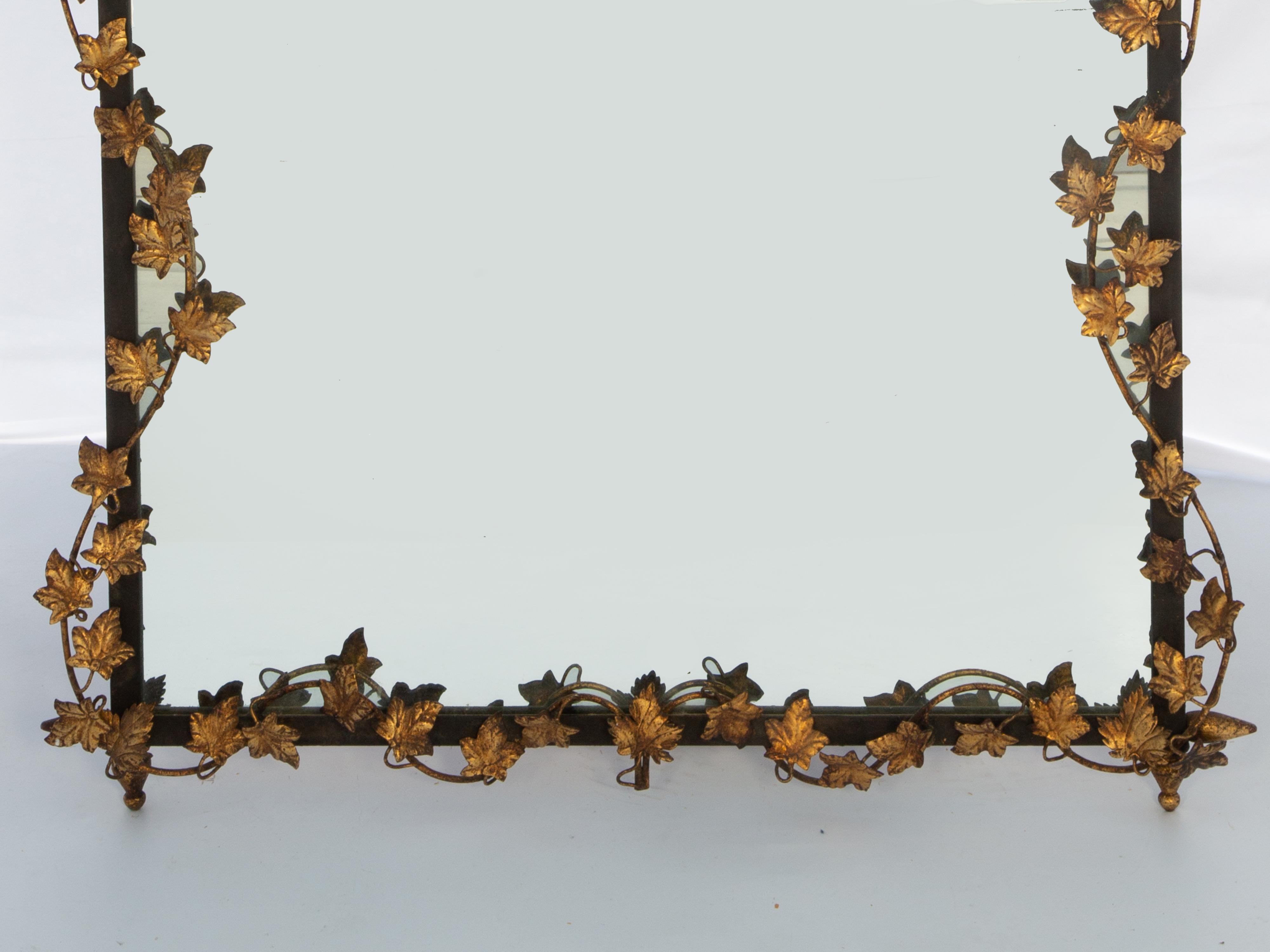 Gilt 1950s Wrought Iron Mirror with Gilded Iron Foliate Vine Frame by Palladio