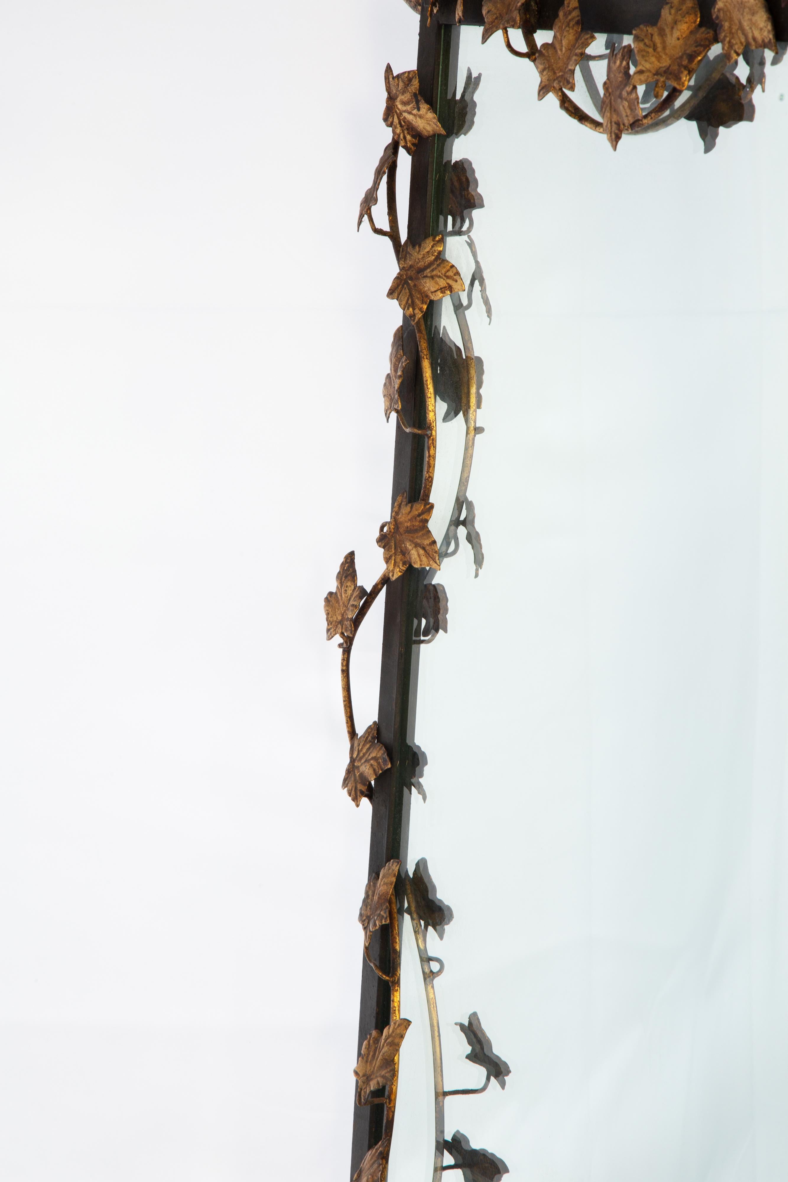1950s Wrought Iron Mirror with Gilded Iron Foliate Vine Frame by Palladio In Good Condition In West Palm Beach, FL