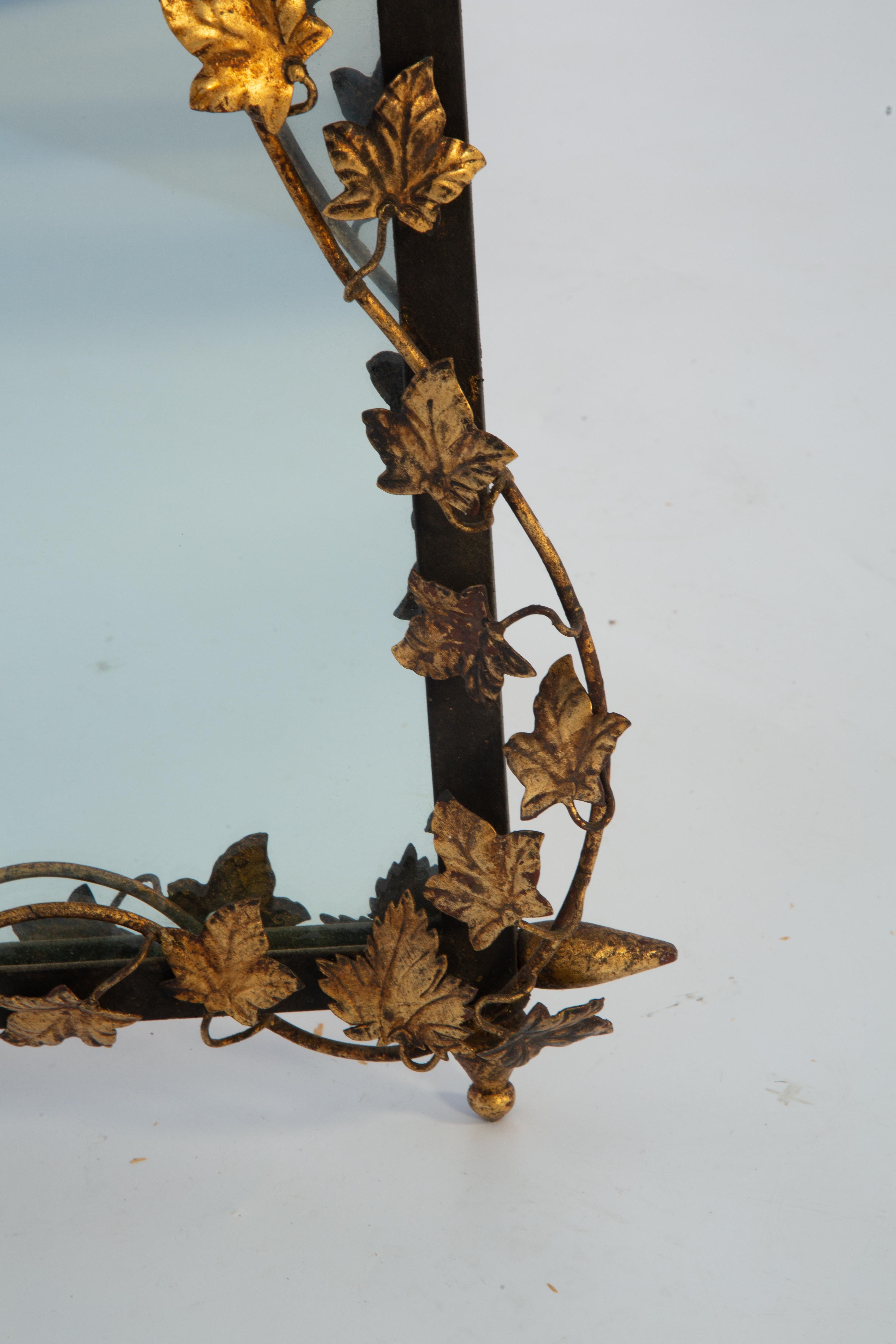 1950s Wrought Iron Mirror with Gilded Iron Foliate Vine Frame by Palladio 1