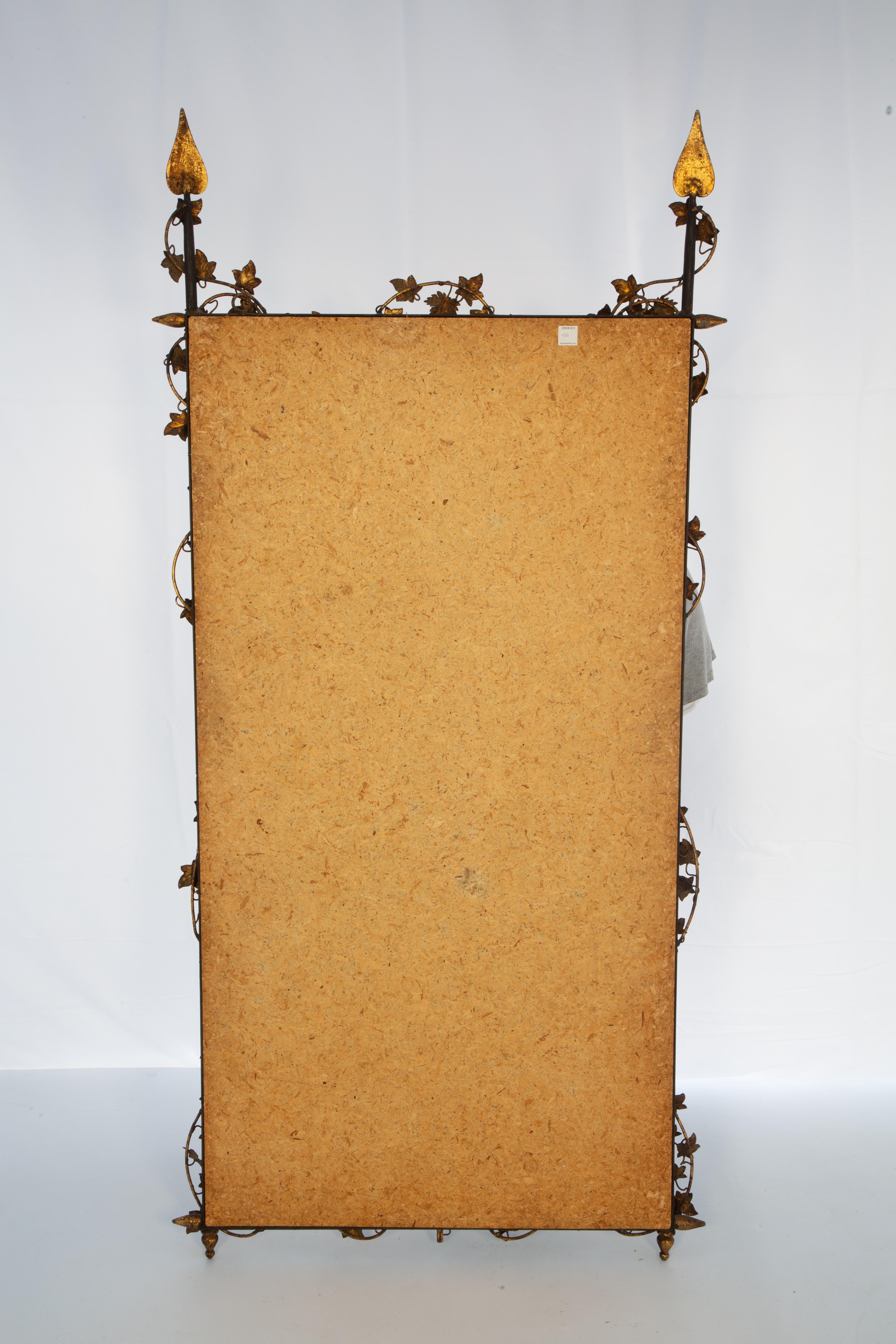 1950s Wrought Iron Mirror with Gilded Iron Foliate Vine Frame by Palladio 2