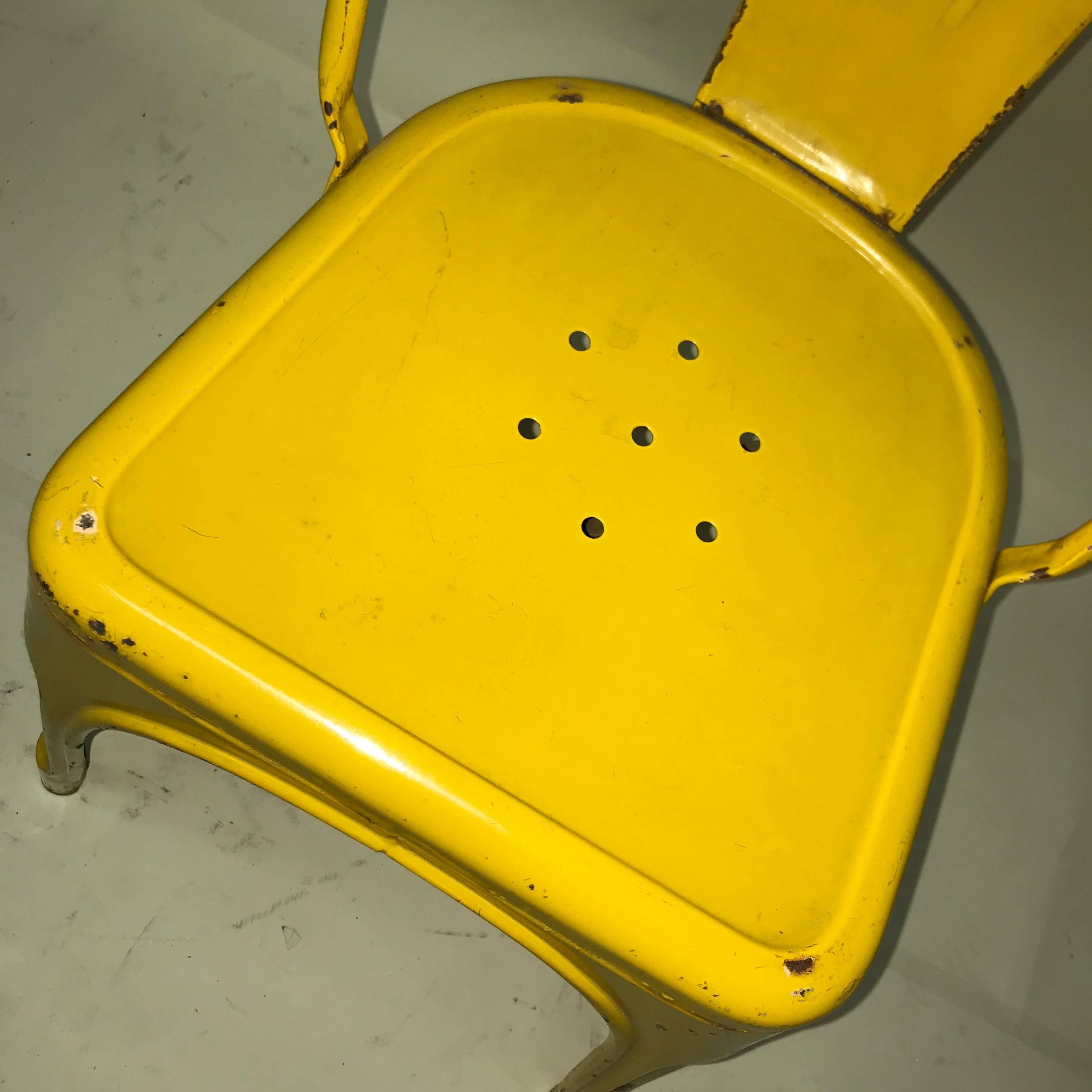 1950s Xavier Pauchard Pair of Industrial Yellow Metal French Chairs, Tolix For Sale 3