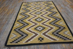 1950s Yellow Black Gray Zigzag Flamestitch Vintage Navajo Rug 5'8"x7'10" Carpet