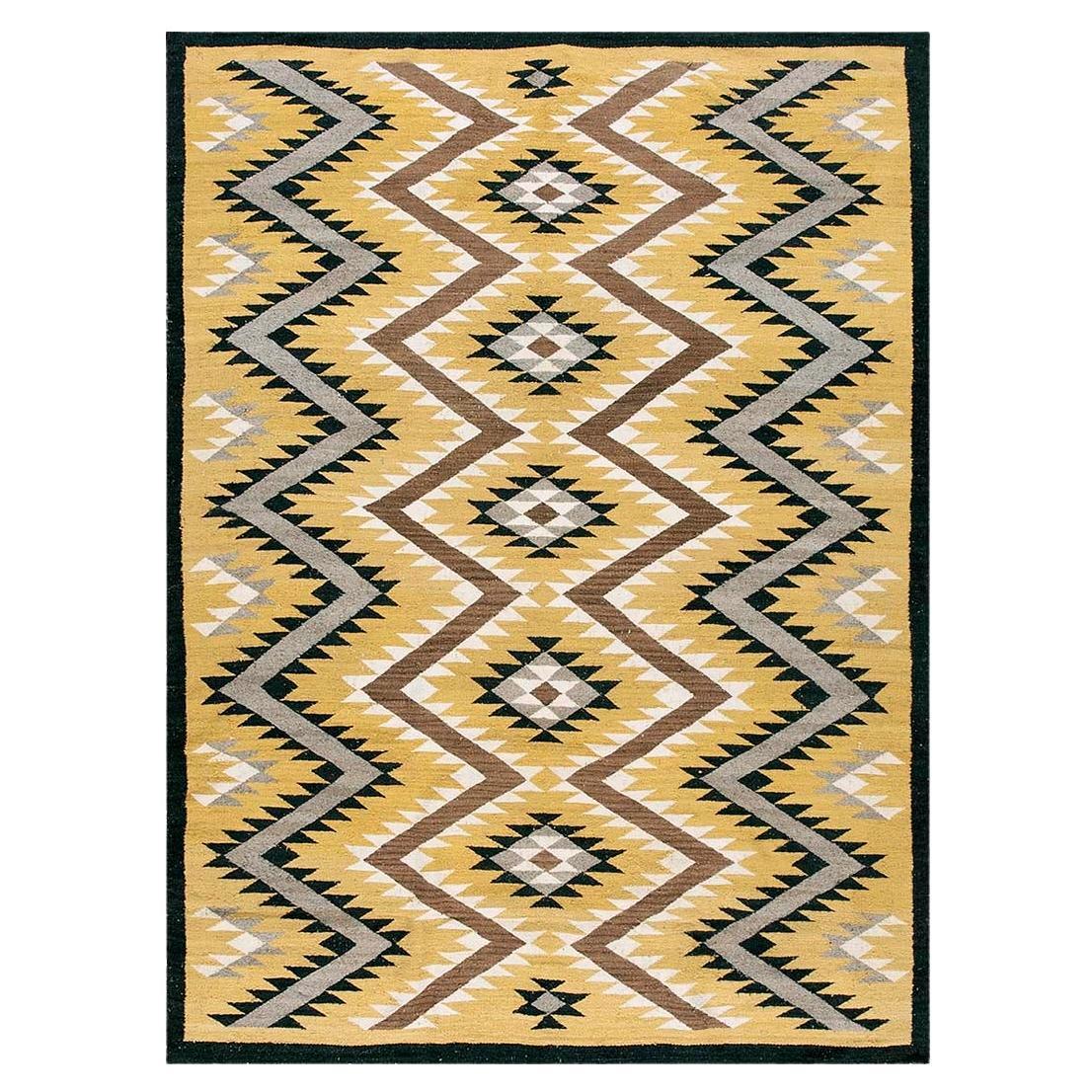 1950s Yellow Black Gray Zigzag Flamestitch Vintage Navajo Rug 5
8"x7
10" Carpet For Sale