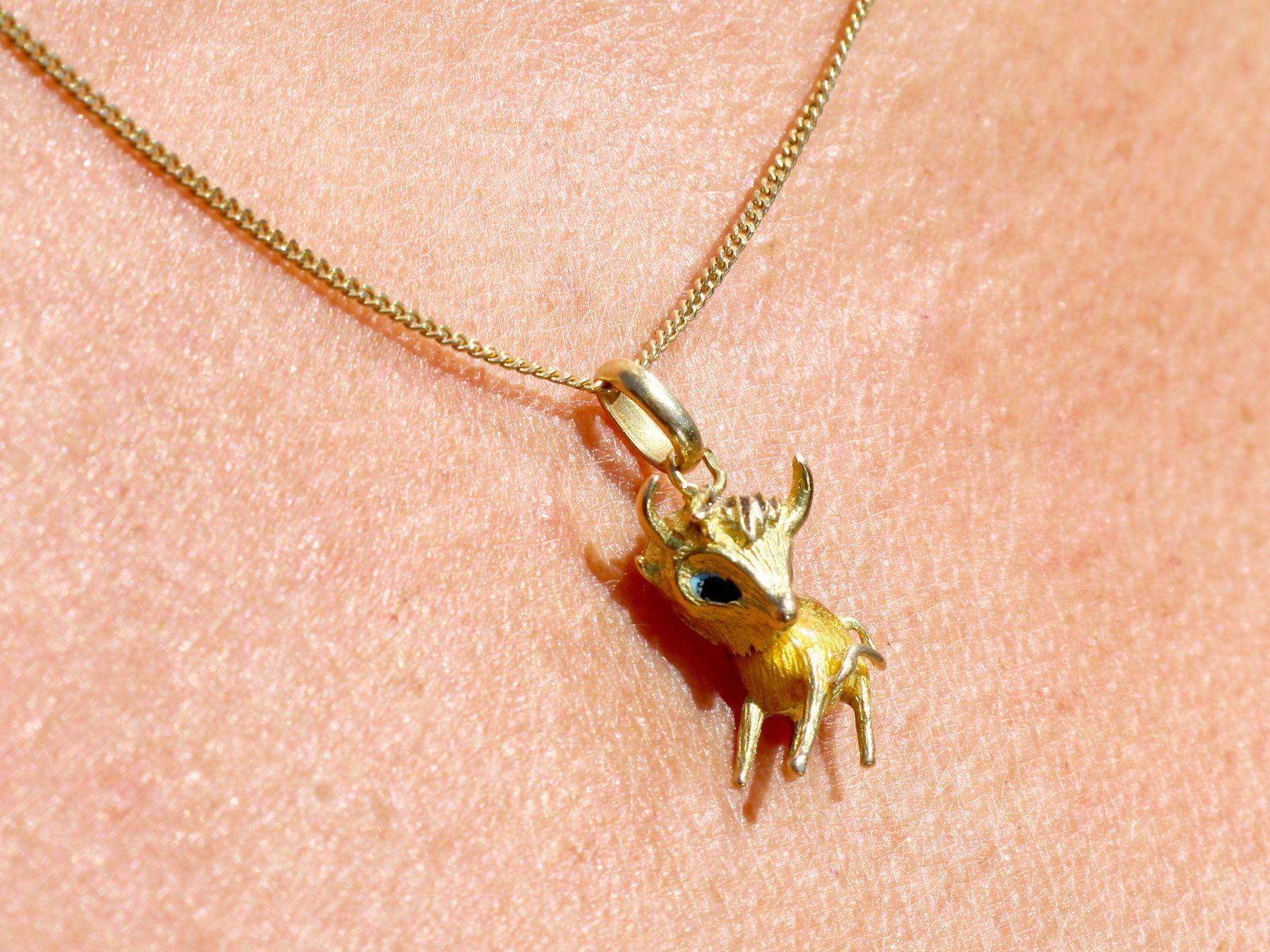 1950s Yellow Gold and Enamel Cow Pendant For Sale 1