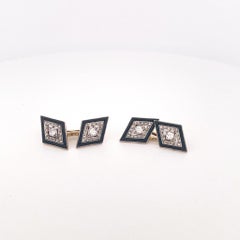 1950s Yellow Gold Black Jade & Diamond Cufflinks