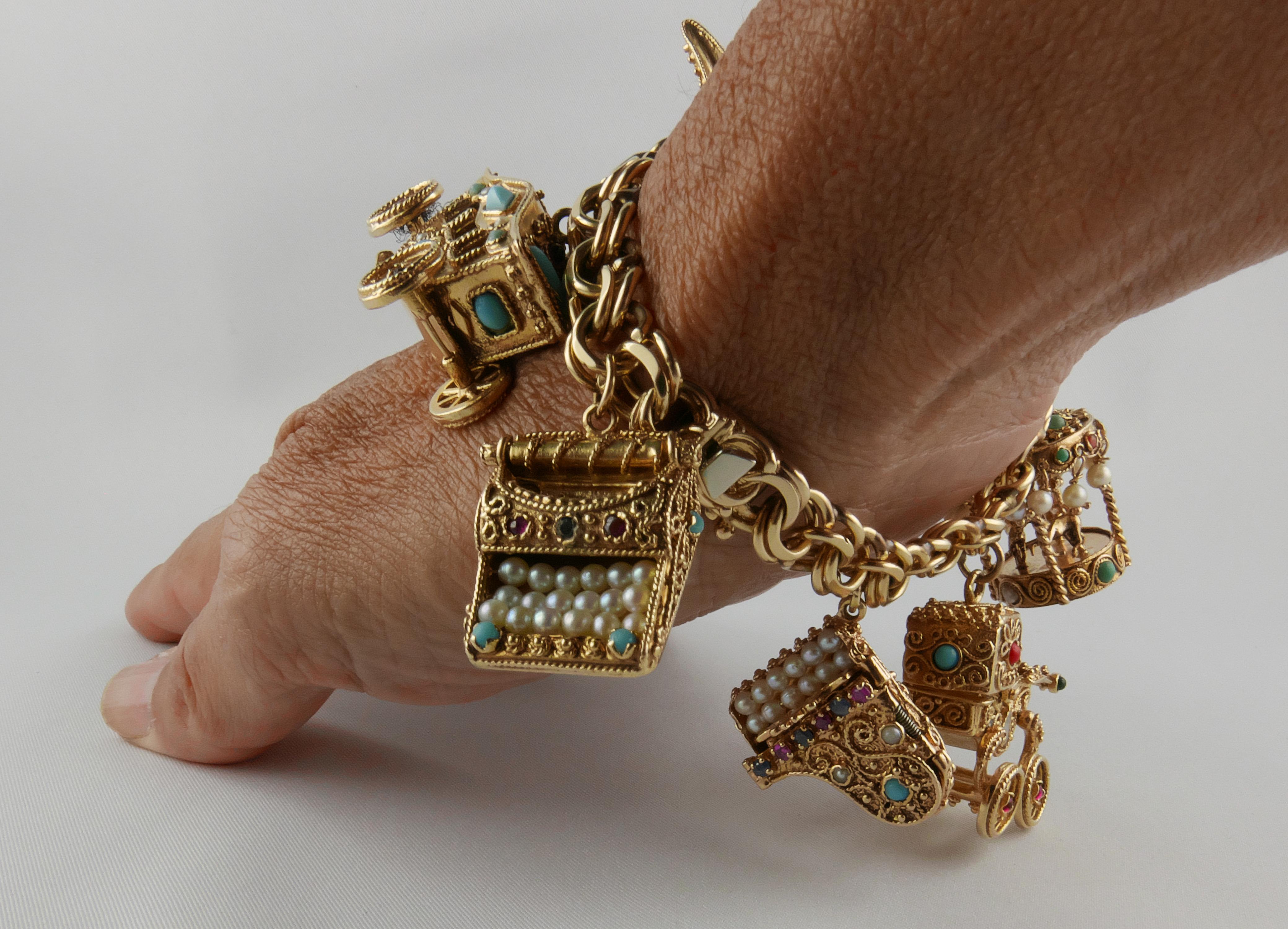 1950s Yellow Gold Charms Bracelet For Sale 1