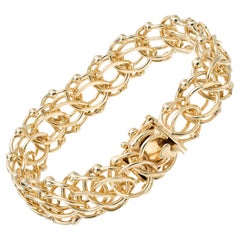 Vintage 1950s Yellow Gold Double Spiral Link Charm Bracelet